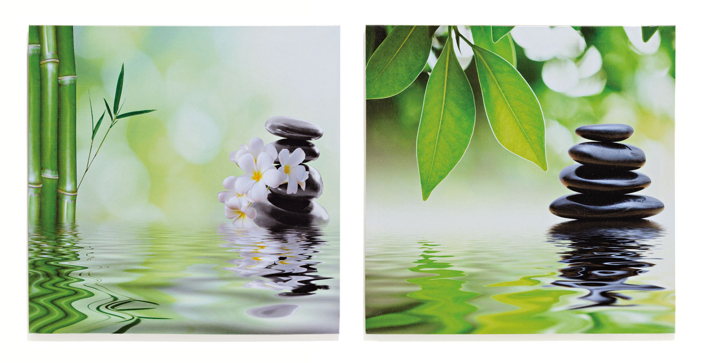 2 er Set Wandbilder Bambus Steingarten Orchidee Bilder je 40 x 40 cm Feng Shui