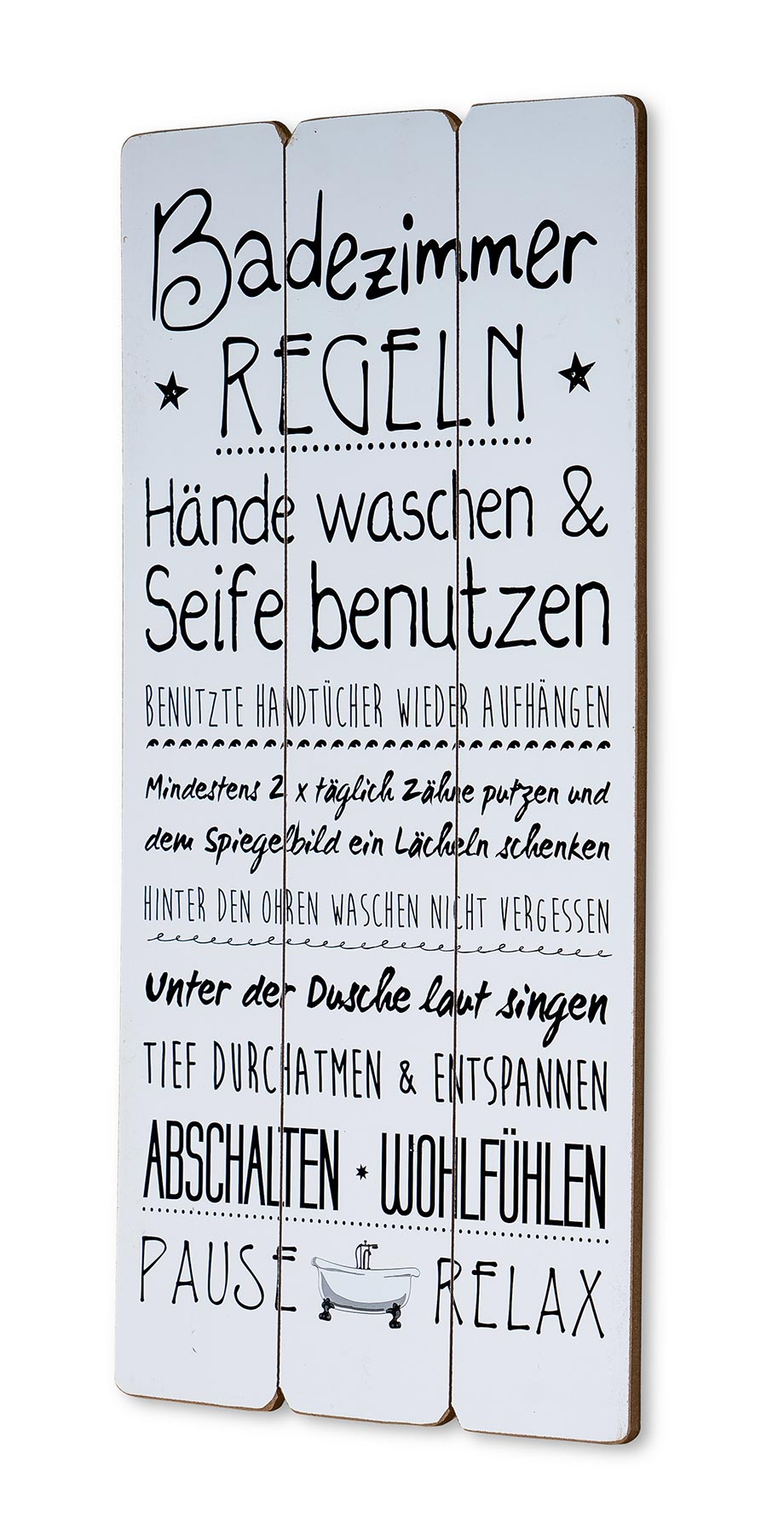 holzschild 30x60cm badezimmer regeln weiß spruch deko wandbild schild  wanddeko