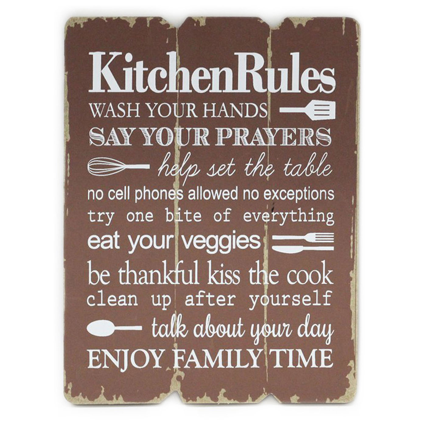 Schild Rules Shabby Wandbild Holz Deko Küche Vintage Chic Braun 28x21cm Kitchen