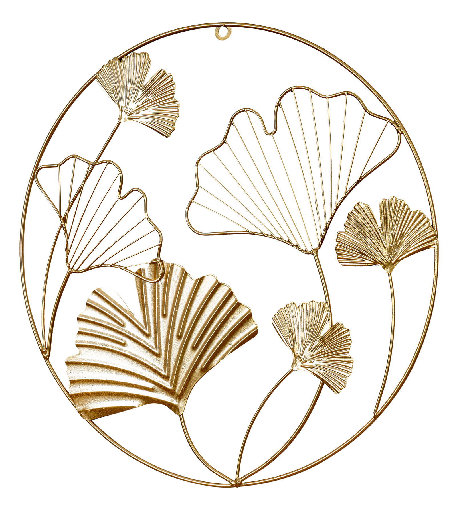 Wandbild Ø40cm Ginkgo Gold Metall Wanddeko Wandhänger Dekoration Wandobjekt  Deko