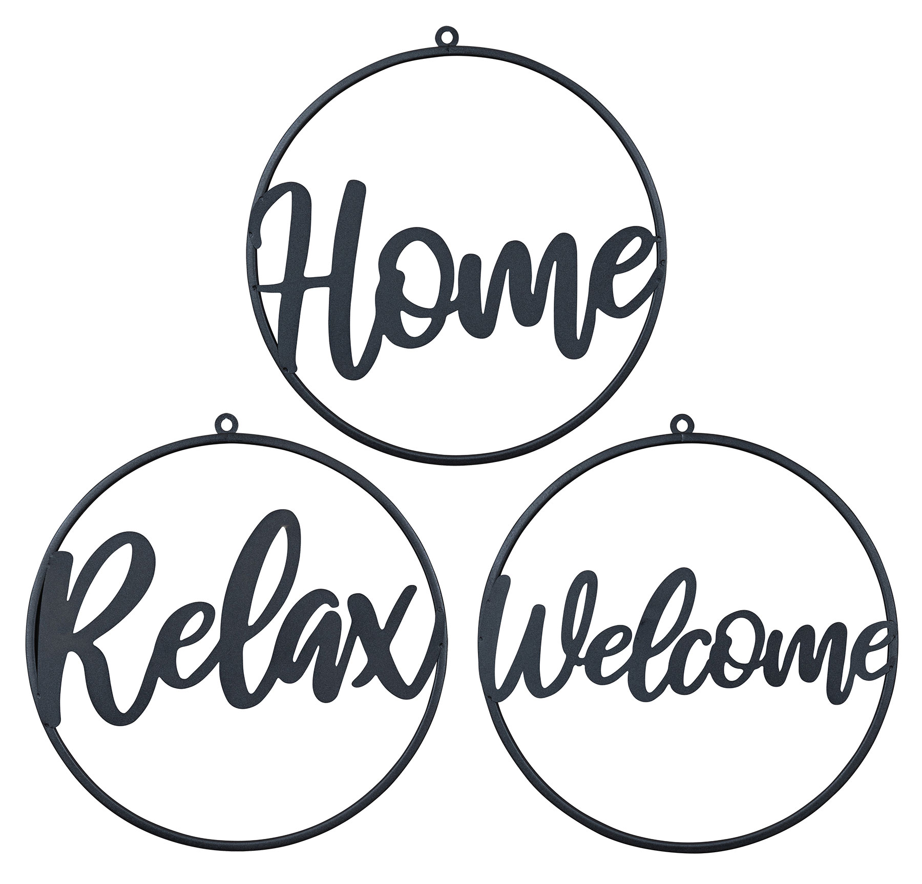 3er Set Metallbild Ø38cm Schwarz Welcome Home Relax Wandbild Schild Wanddeko | Bilder