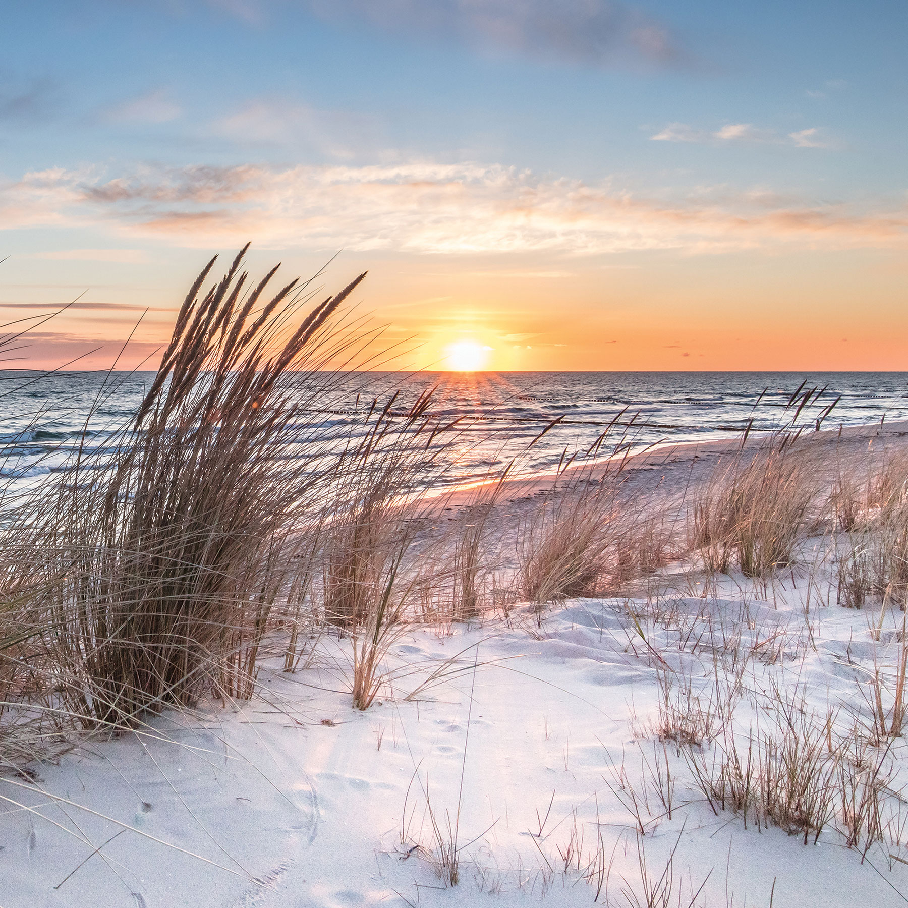 Wandbild 55x55cm Leinwand Strand Meer Sonnenuntergang Bild Wandobjekt Deko