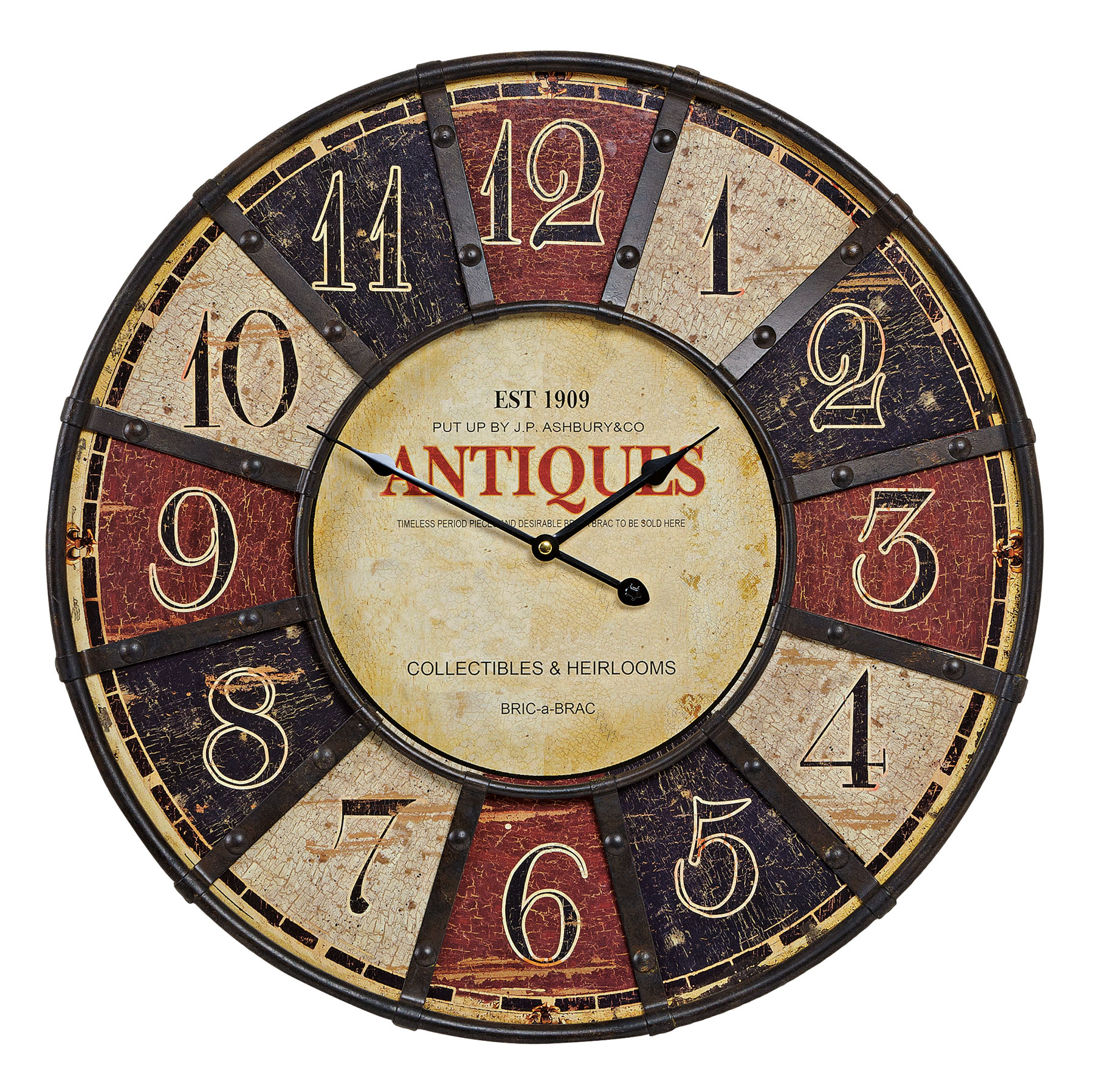 Wanduhr Metall Xxl 58cm Rund Antik Antiques Bunt Vintage Shabby Chic Retro Uhr Ebay