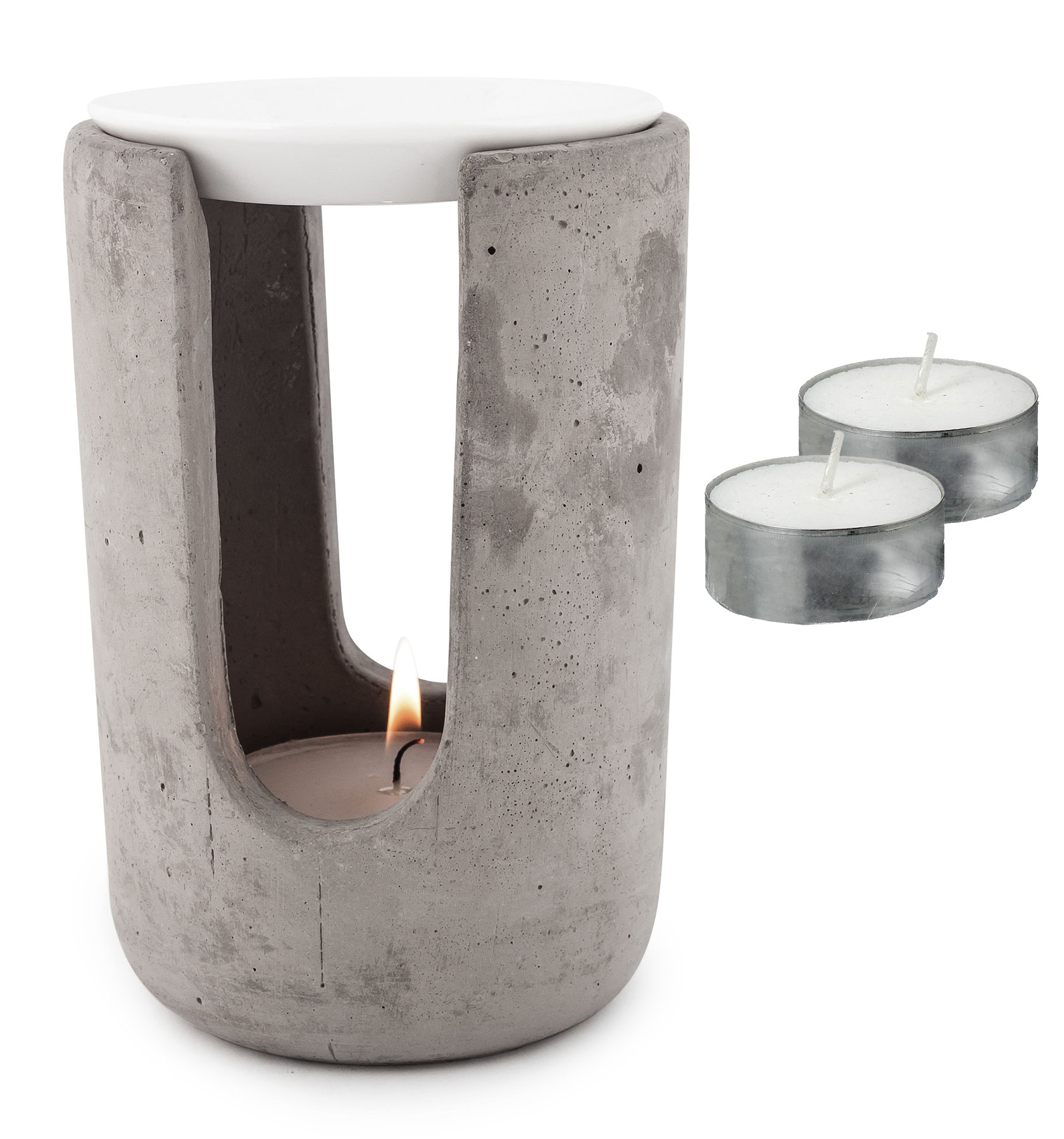 Duftlampe Beton Weiß 10x15cm Tischdeko Teelichthalter inkl. 2x Teelicht Aroma