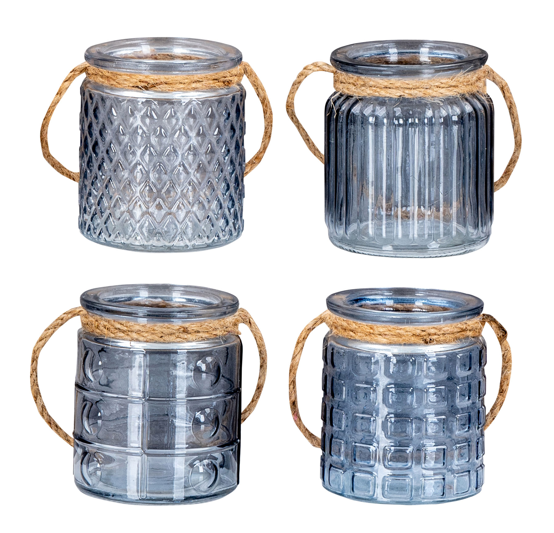 4er Set Windlicht H10cm Glas Blau Teelichthalter Tischdeko Kerzen Deko Retro | Teelichthalter