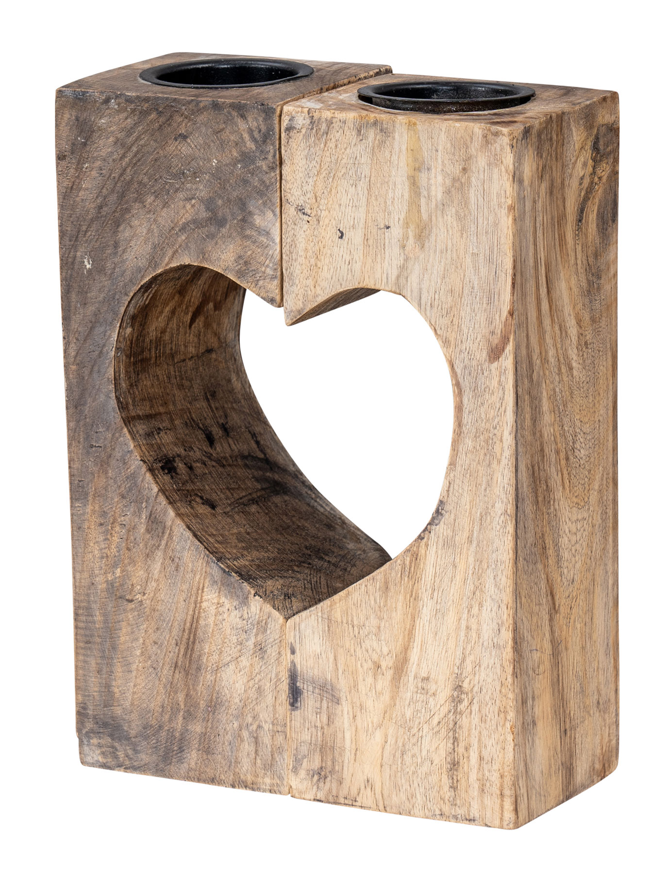 Teelichthalter Herz H20cm Mango-Holz Natur Braun Kerzenhalter Geteilt  Tischdeko