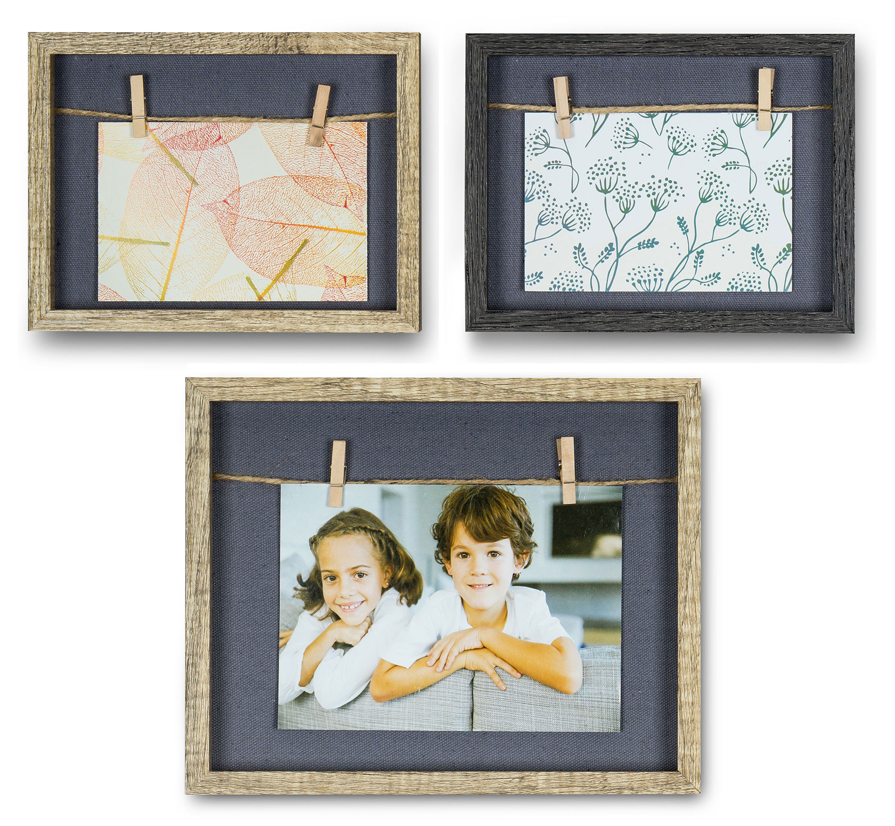 Bilderrahmen 10x15cm 13x18cm Leine Klammern Mdf Holz Braun Fotorahmen 3d Leine Ebay