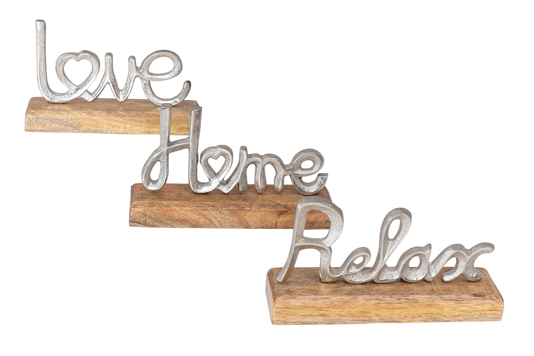 3er Set Schriftzug Love Home Relax Silber Schwarz Gold Holz Metall Tisch- Deko | eBay