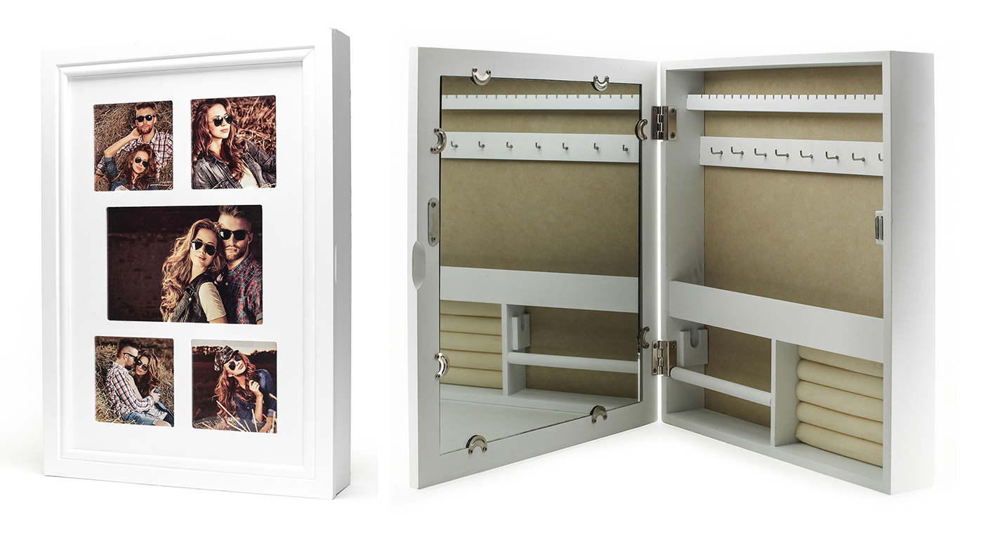 Joyero Marcos de Cuadros Espejo Blanco Gabinete Joyas Madera 5 Fotos | eBay