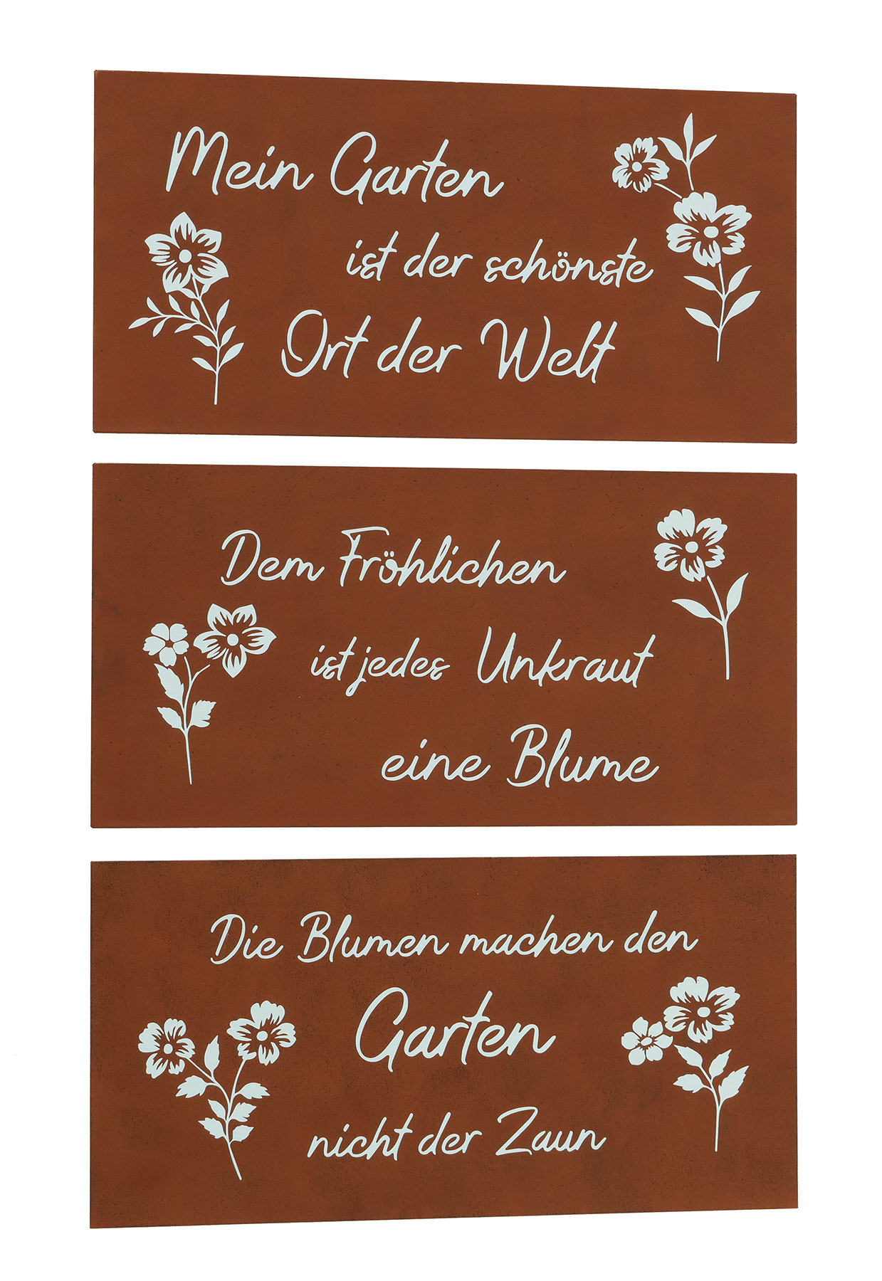 3er Set Schilder Eisen Rost B x H 40x20cm Garten Deko Sprüche Wandbild