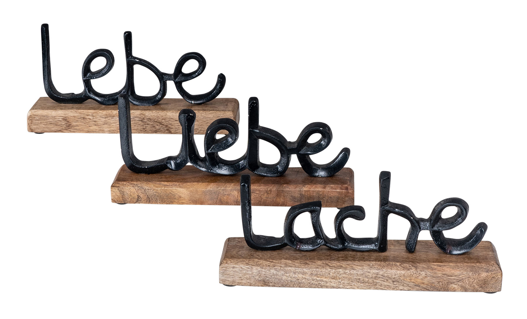 3er Set Schriftzug Lebe Lache Liebe L22cm Metall Schwarz Mango Holz Tisch- Deko