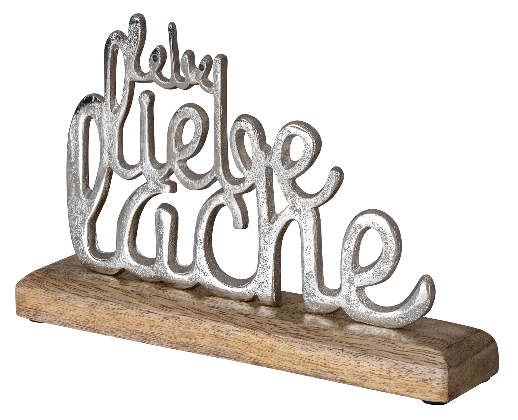 Holz Lebe Liebe L23cm Lache Set Metall Silber 3er Mango Deko Schriftzug