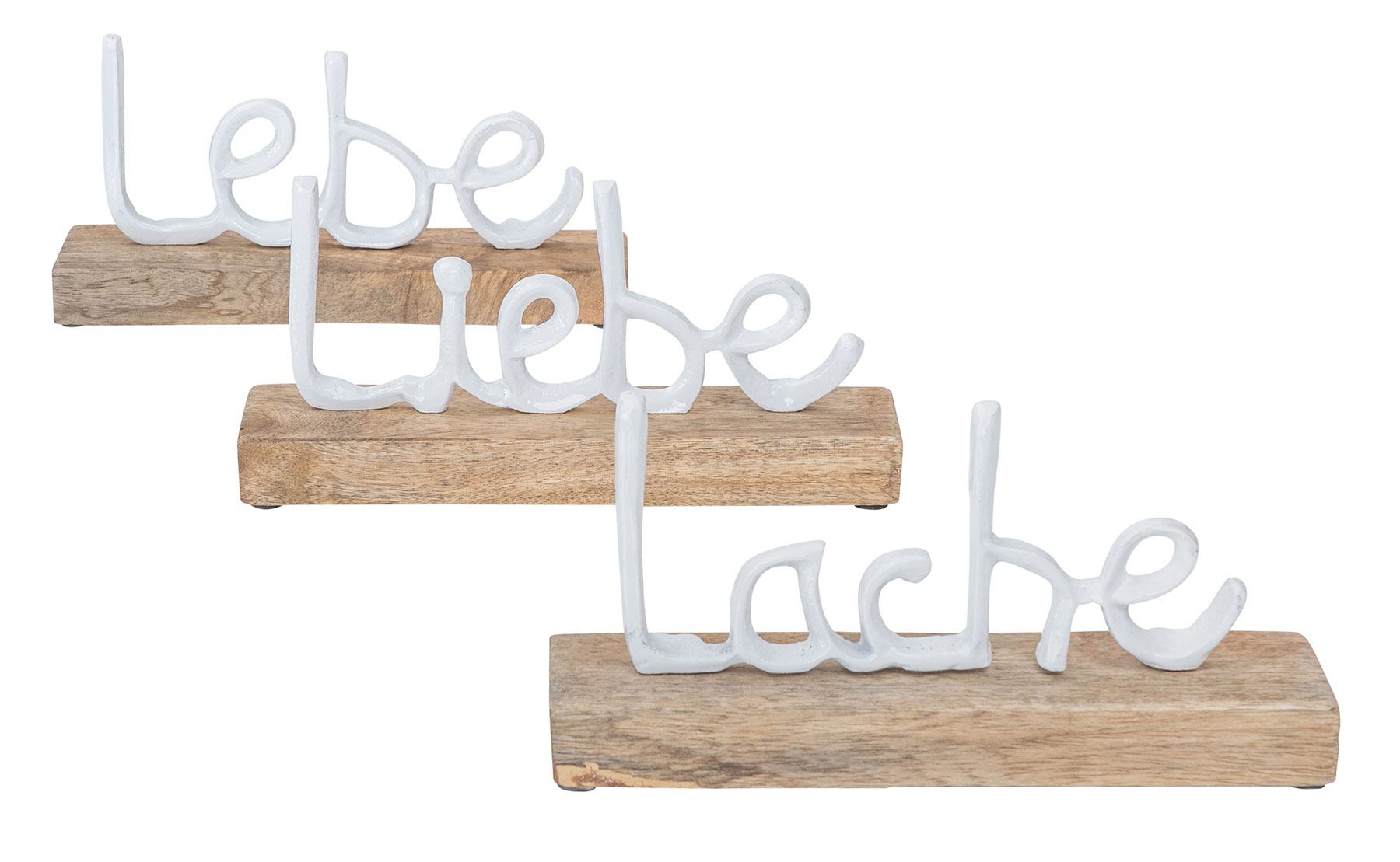 3er Set Schriftzug Lebe Lache Liebe L23cm Metall Silber Mango Holz Deko