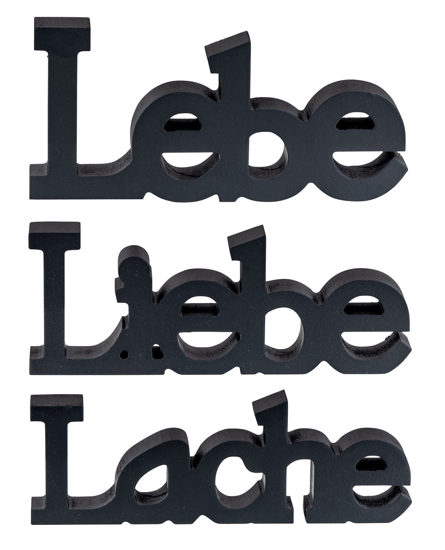 3er Set Schriftzug Lebe Liebe Deko Lache Tischdeko Aufsteller Holz MDF Schwarz