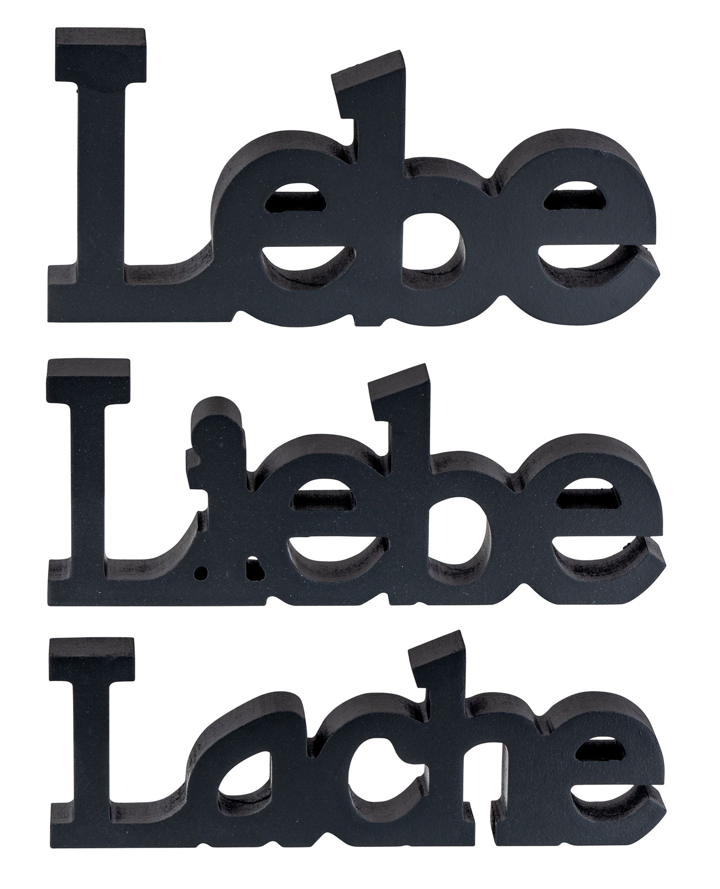 3er Set Schriftzug Lebe Liebe Lache Schwarz MDF Holz Deko Aufsteller  Tischdeko