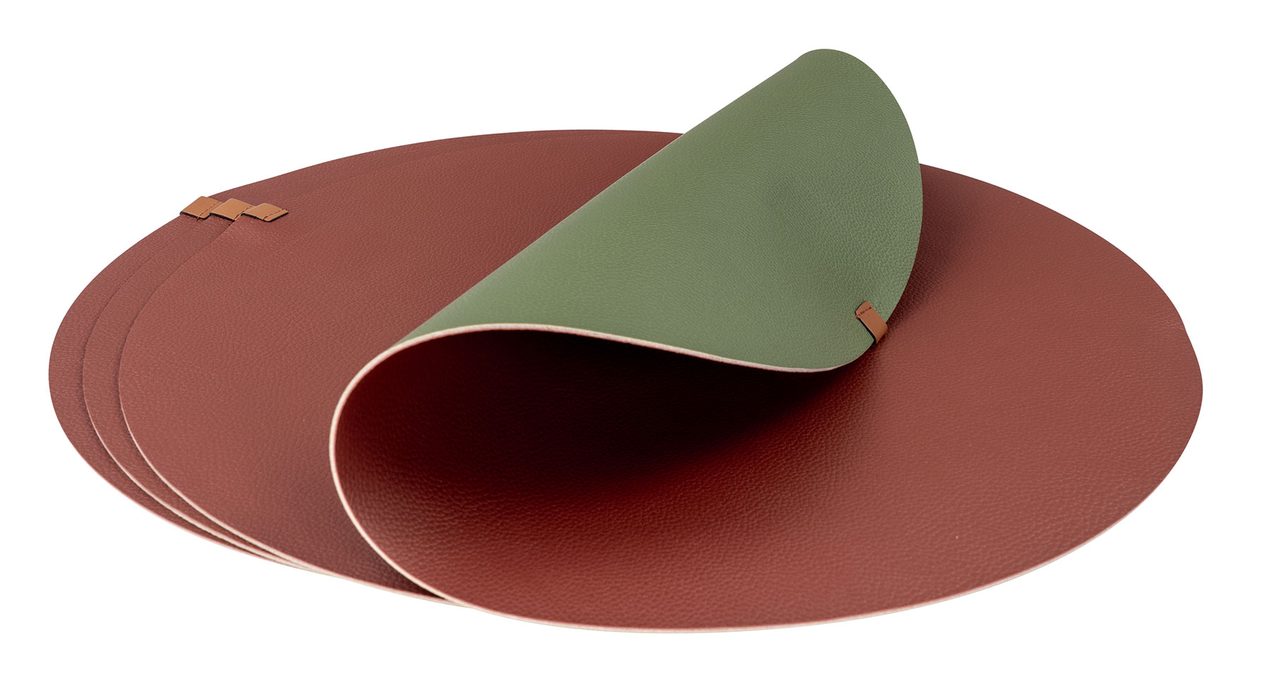 Tischdeko Tischsets 38cm 4er Grün Platzset Rund Beidseitig Set Rot Lederoptik