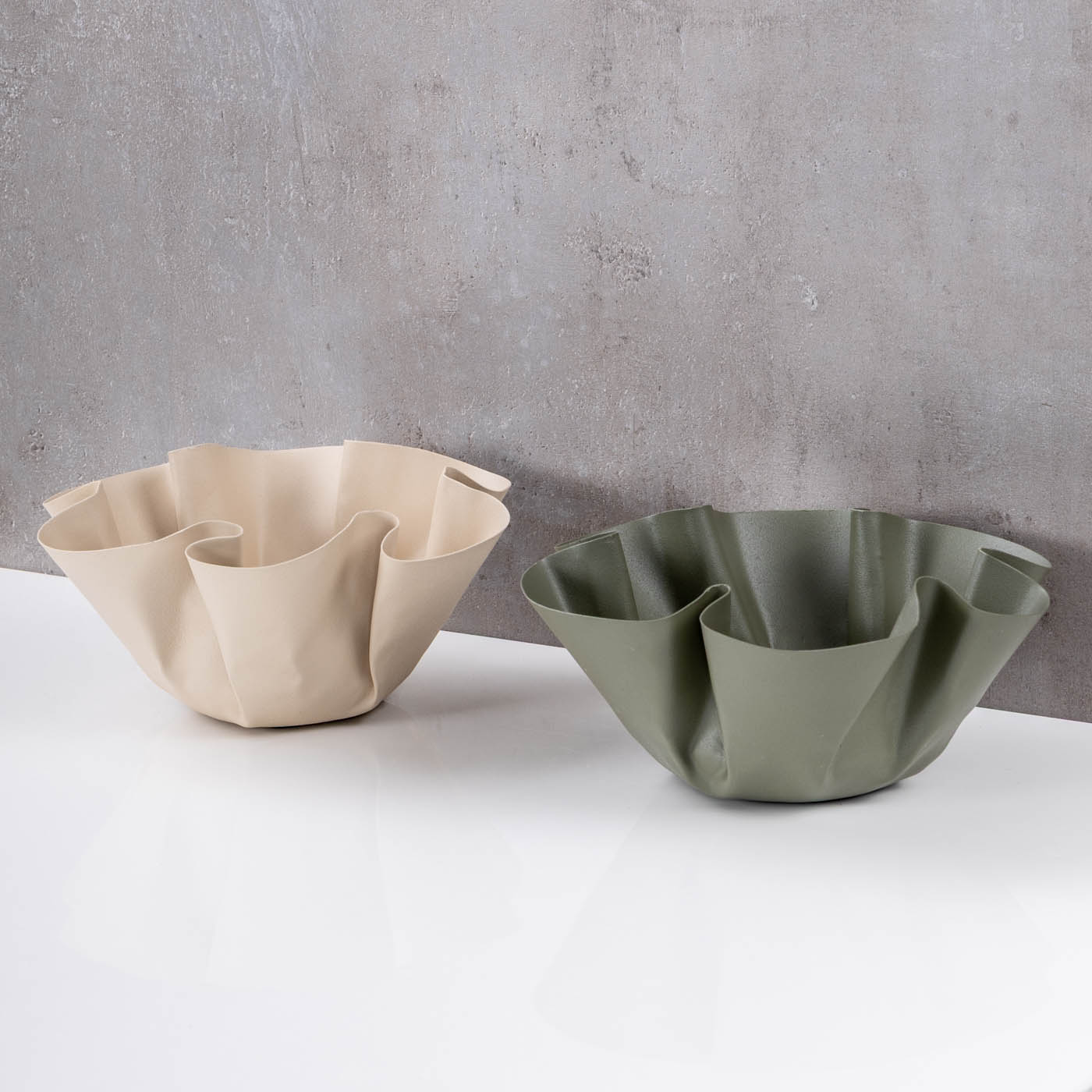 2er Set Metallschale B22cm Beige Grün Dekoschale Schüssel Boho Deko Tischdeko