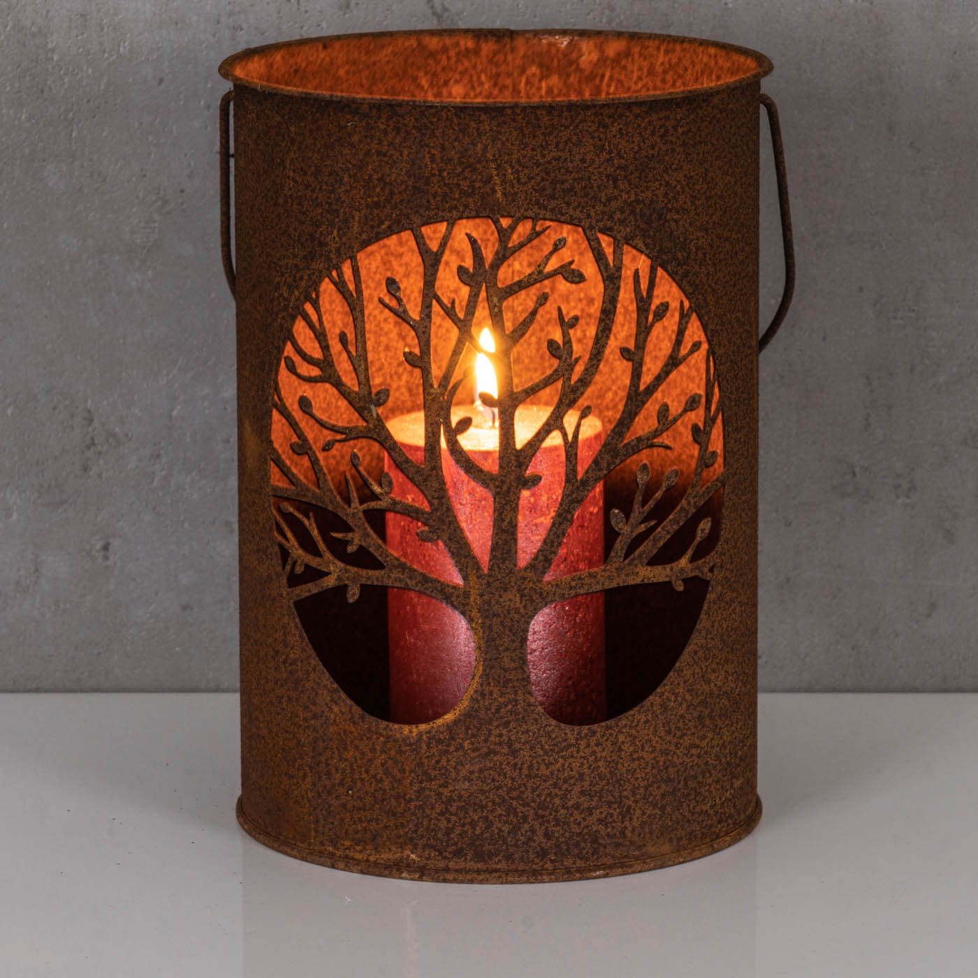 Windlicht H23cm Metall Braun Rost Lebensbaum Rostdeko Gartendeko Kerzenhalter
