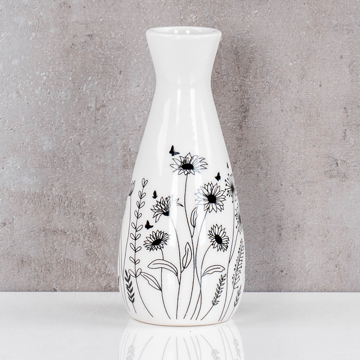 Blumenvase H16cm Schwarz Weiß Dekovase Frühling Blumenwiese Ostern Deko Vase