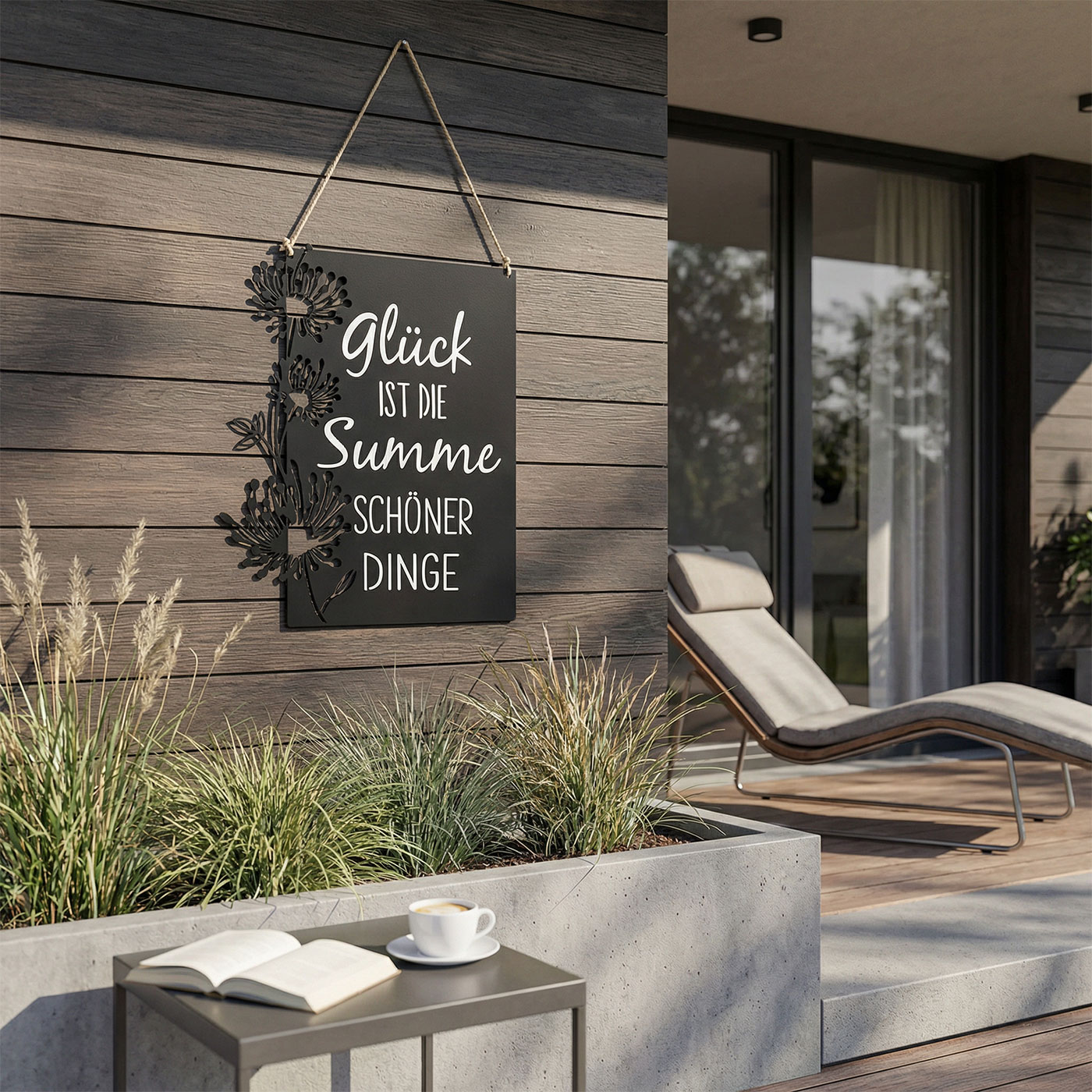 Wandbild Metall Glück Schwarz Spruch Blumen Wanddeko Metallschild Jute Wohndeko