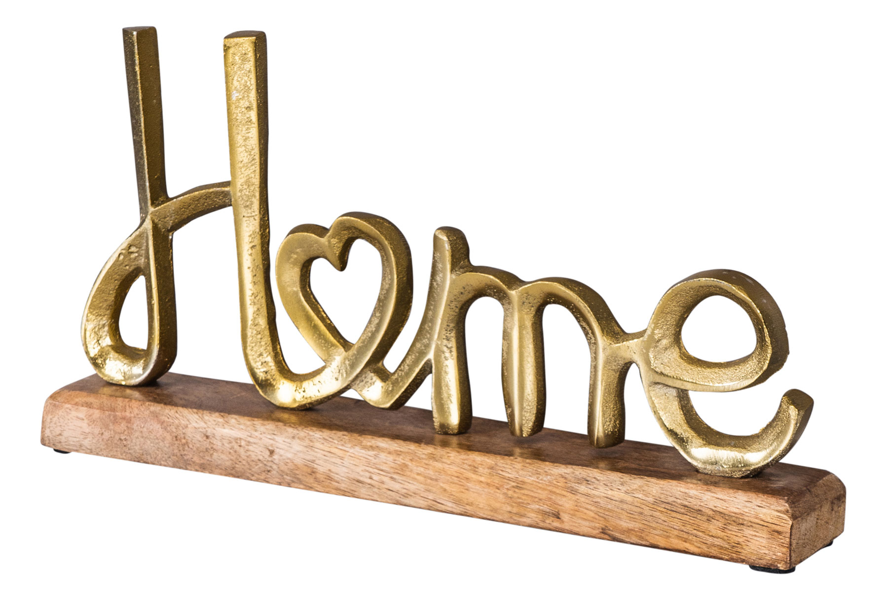 Home Aufsteller Schriftzug H17cm Metall Gold Holz Deko Mangoholz Tischdeko