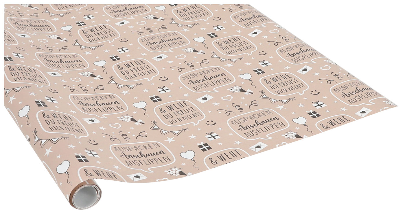 4 Rollen Geschenkpapier Set 70x200cm Geburtstag Weiß Braun Freunde Liebe Happy