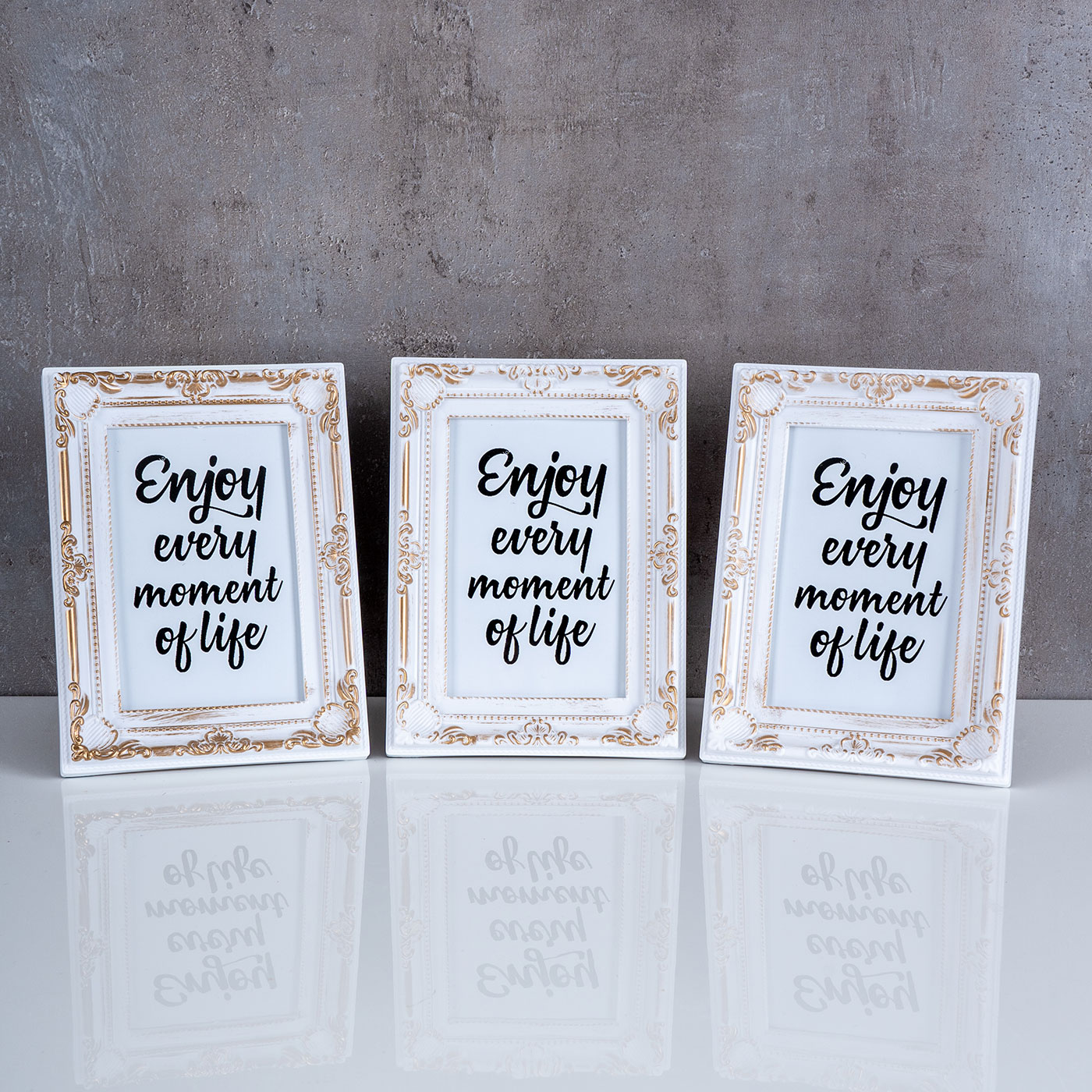 3er Set Fotorahmen 10x15 Weiß Gold Fotoaufsteller Barock Shabby Antik Deko