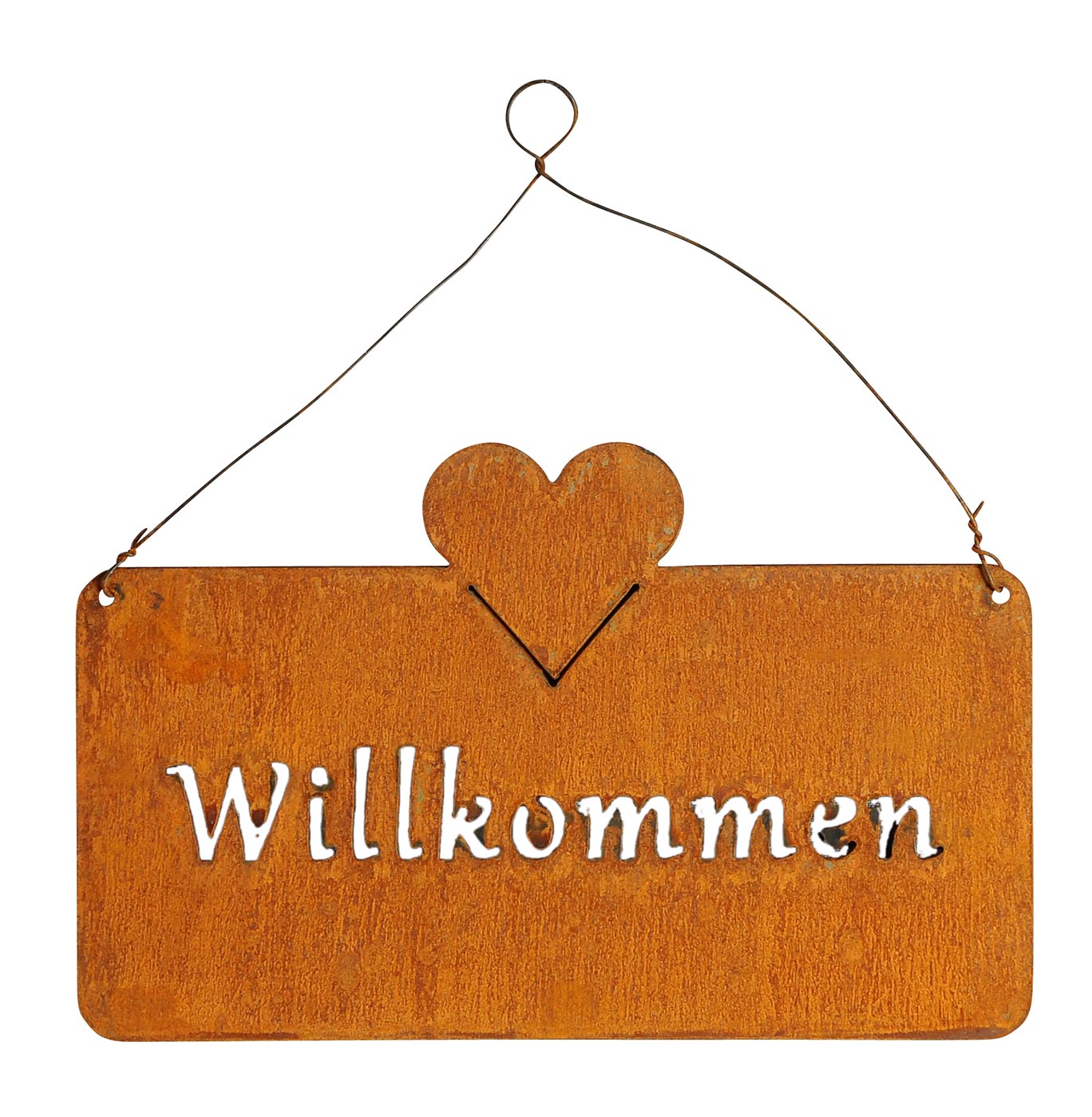 Schild Willkommen 25x16cm Außen Garten-Deko Rost Herz Eisen Türschild Wandbild