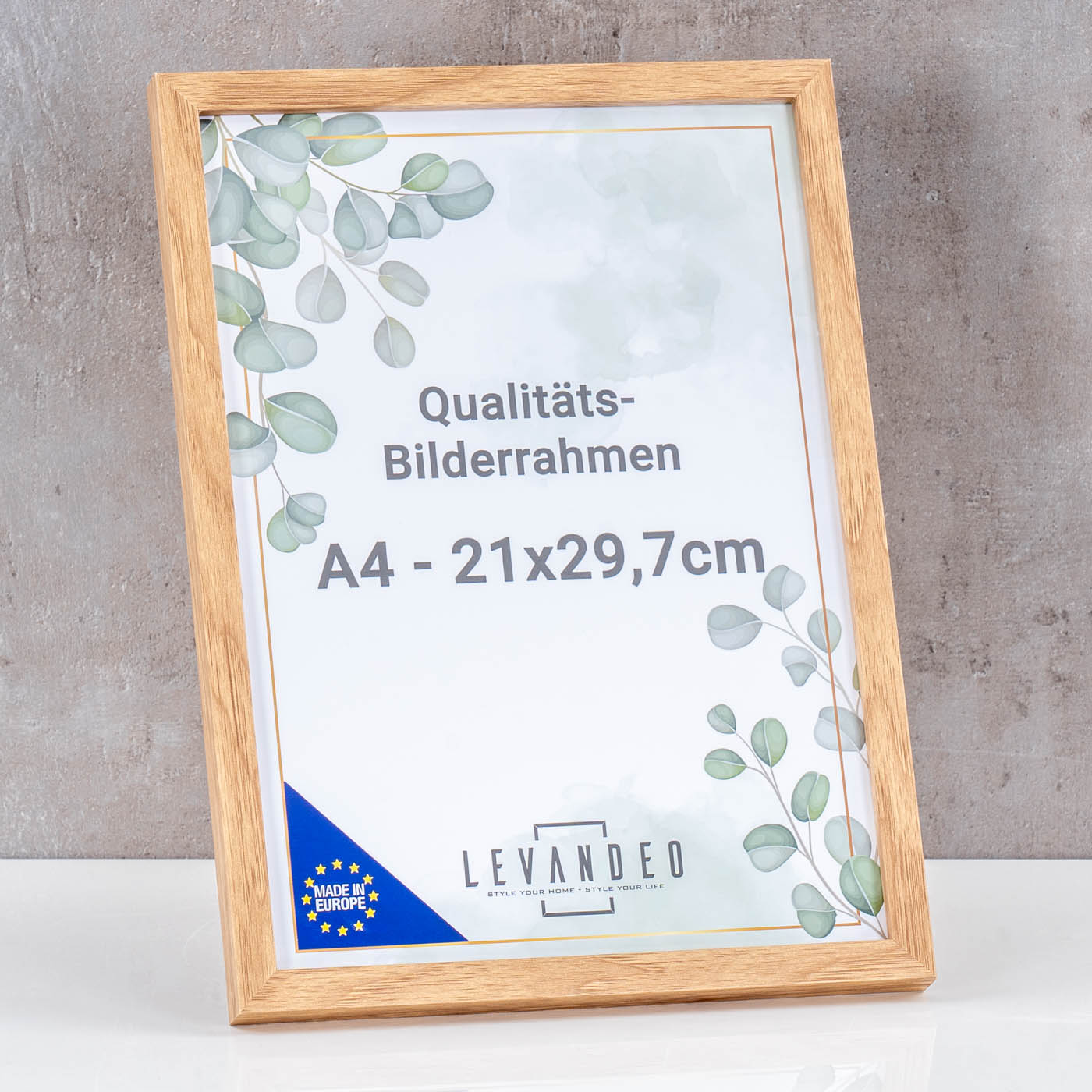 2er Set A4 Bilderrahmen Natur Eiche Optik Made in EU Zertifikatsrahmen Fotorahmen