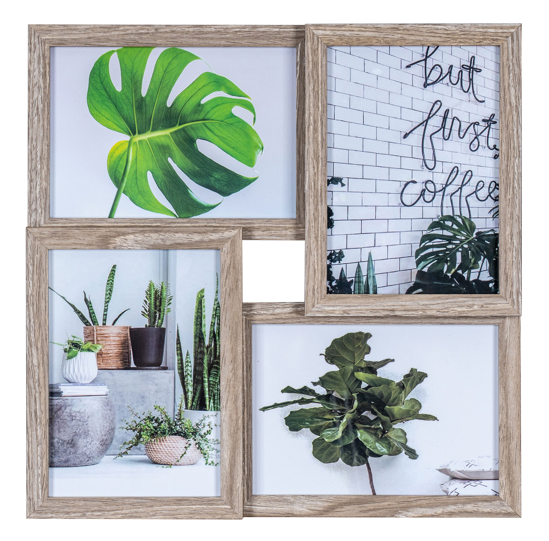 levandeo Bilderrahmen Collage 34x34cm 4 Fotos 13x18 Eiche gekälkt Holz MDF Glas