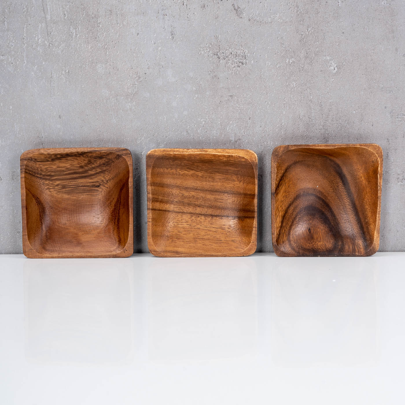 3er Set Snackteller Klein 10x10cm Akazienholz Teller Natur Tischdeko Holzschale