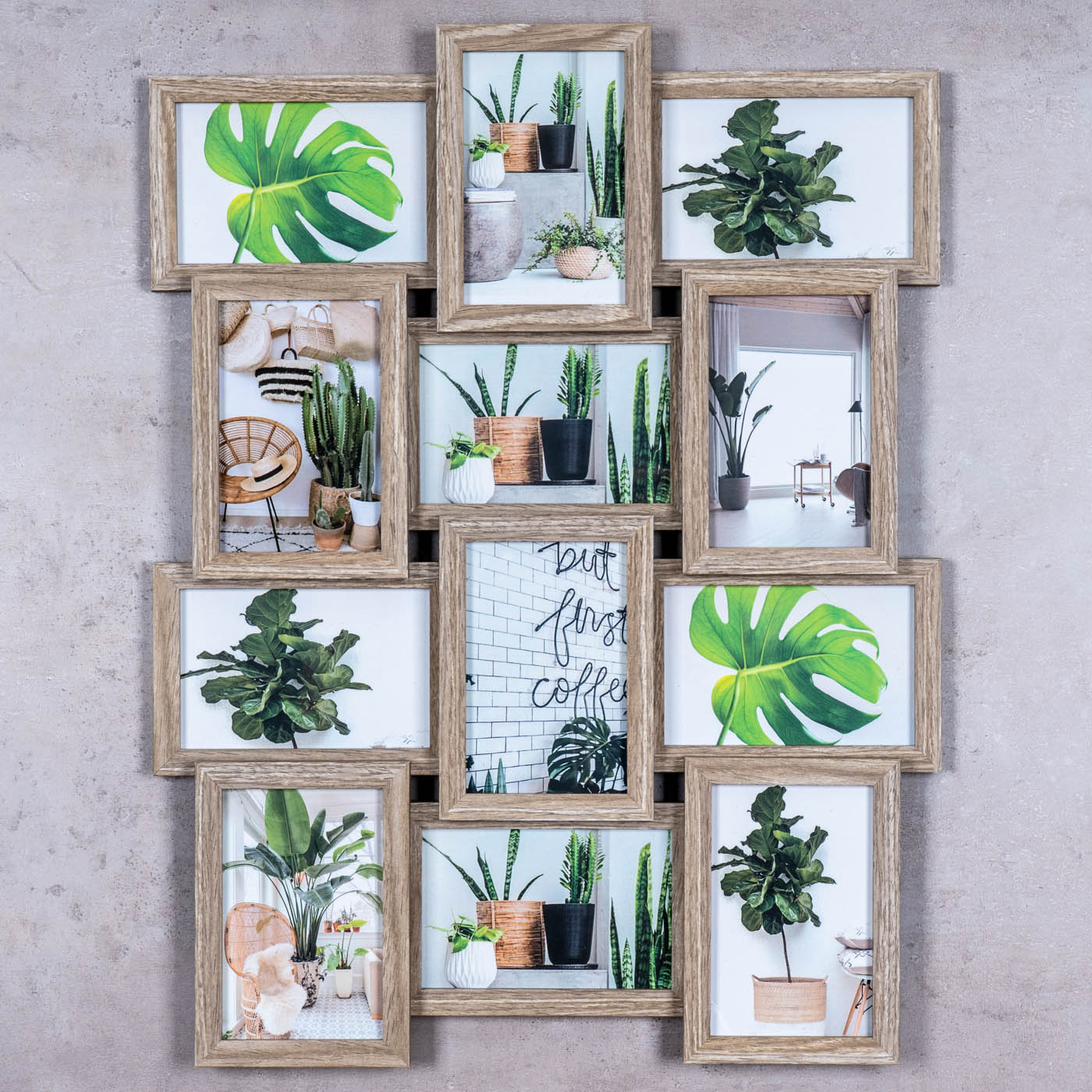levandeo Bilderrahmen Collage 45x58cm 12 Fotos 10x15 Eiche gekälkt MDF Holz Glas