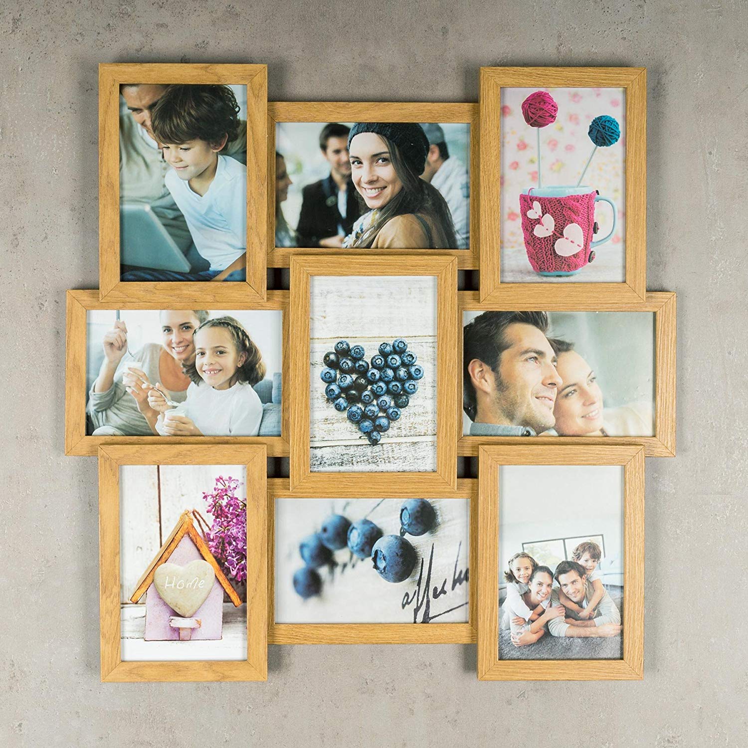 levandeo Bilderrahmen Collage 45x45cm 9 Fotos 10x15 Eiche MDF Holz Glasscheiben