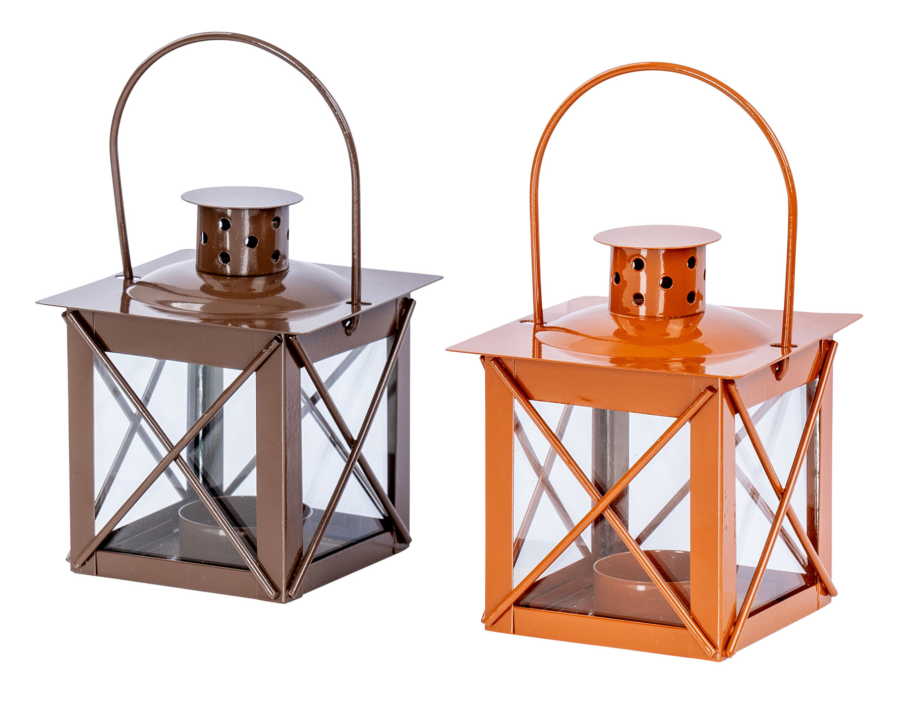 2er Set Windlicht H10cm Laterne Braun Metall Tischdeko Kerze Teelichthalter