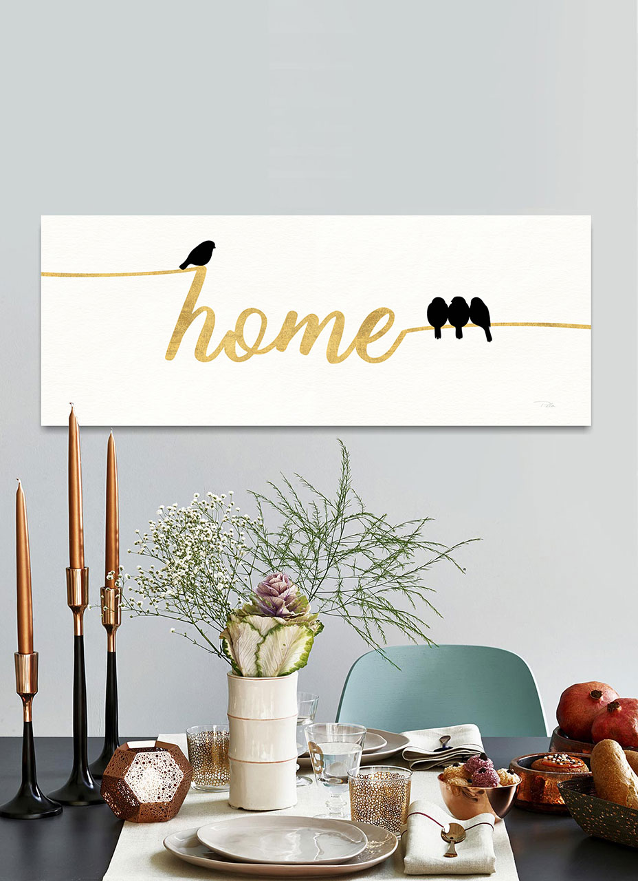levandeo Glasbild 30x80cm Wandbild Glas Home Words Birds Vögel Schwarz Wanddeko