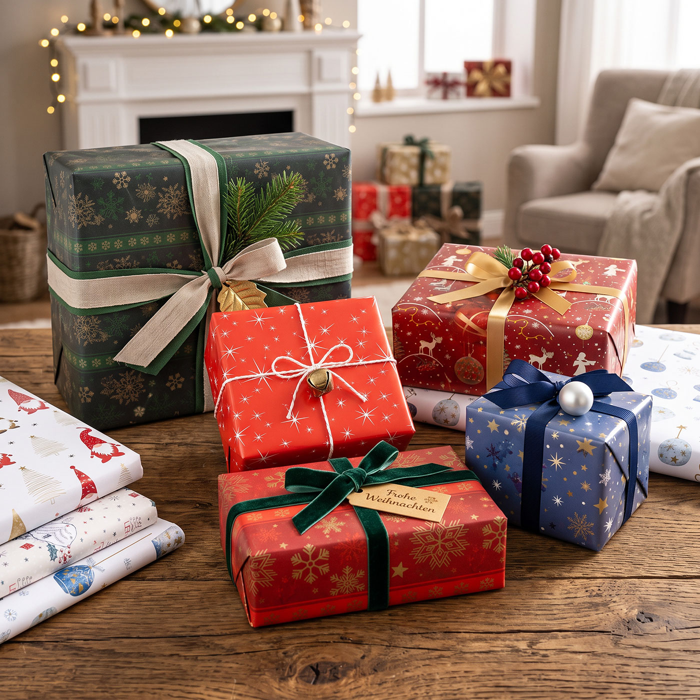 10er Set Geschenkpapier 70x200cm Bunt Advent Weihnachten Weihnachtspapier Sterne