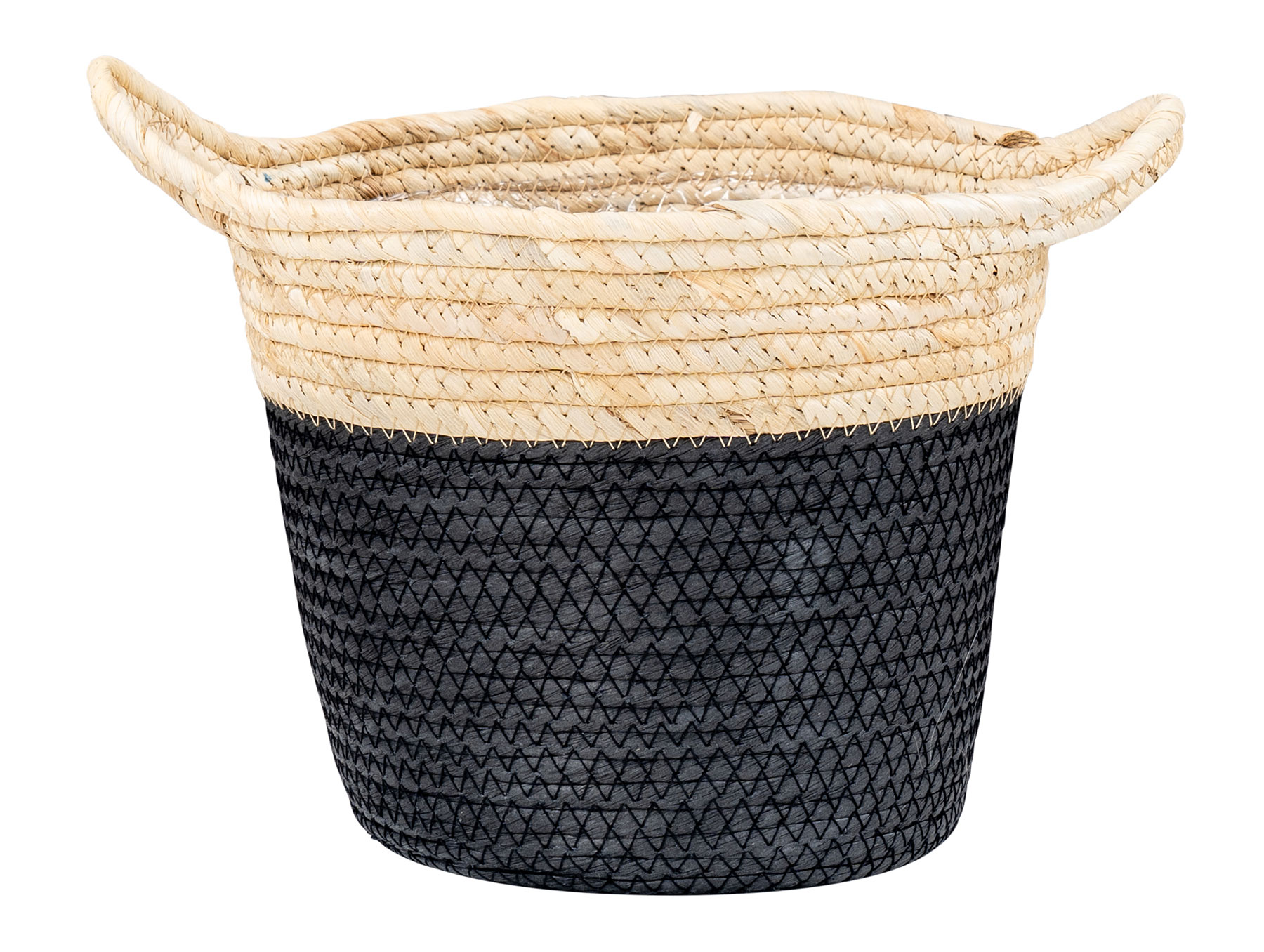 Korb Rund H20cm Natur Schwarz Pflanzkorb Geflochten Aufbewahrung Boho Deko