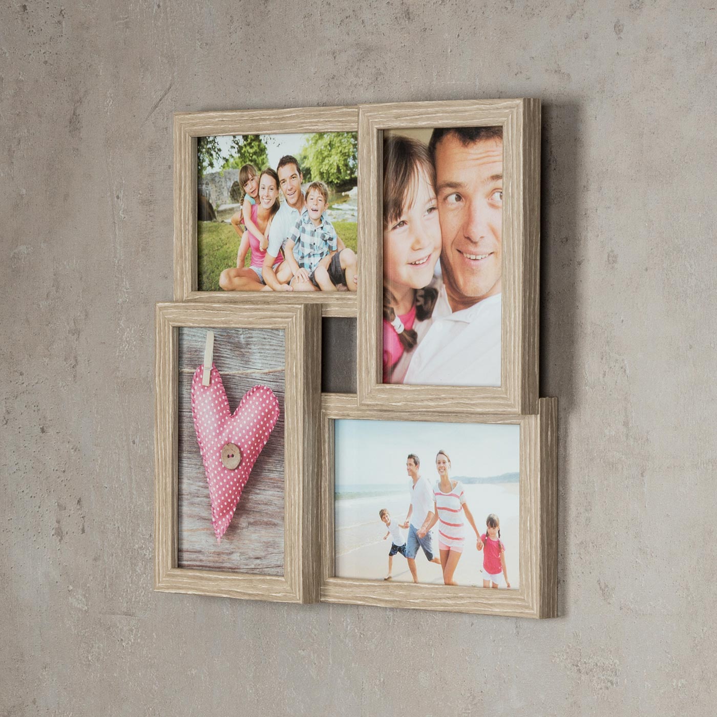 levandeo Bilderrahmen Collage 28x28cm 4 Fotos 10x15 Eiche gekälkt Holz MDF Glas