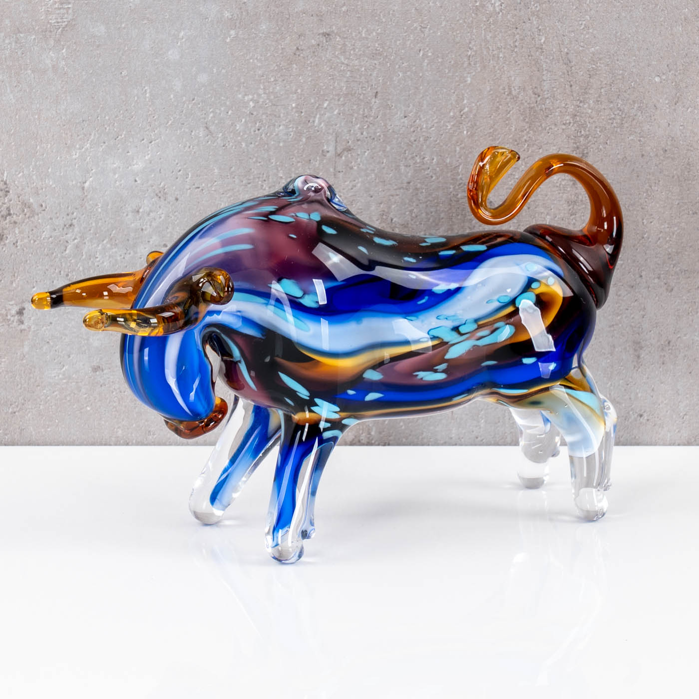 Glasfigur Stier 22x13cm Design Skulptur Bulle Handarbeit Stierfigur Glas Deko Unikat