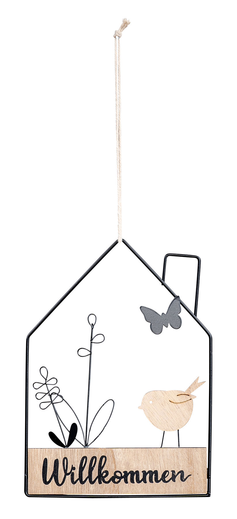 Willkommensschild Hausform Metall Türschild Schwarz Natur Haus Türkranz Ostern