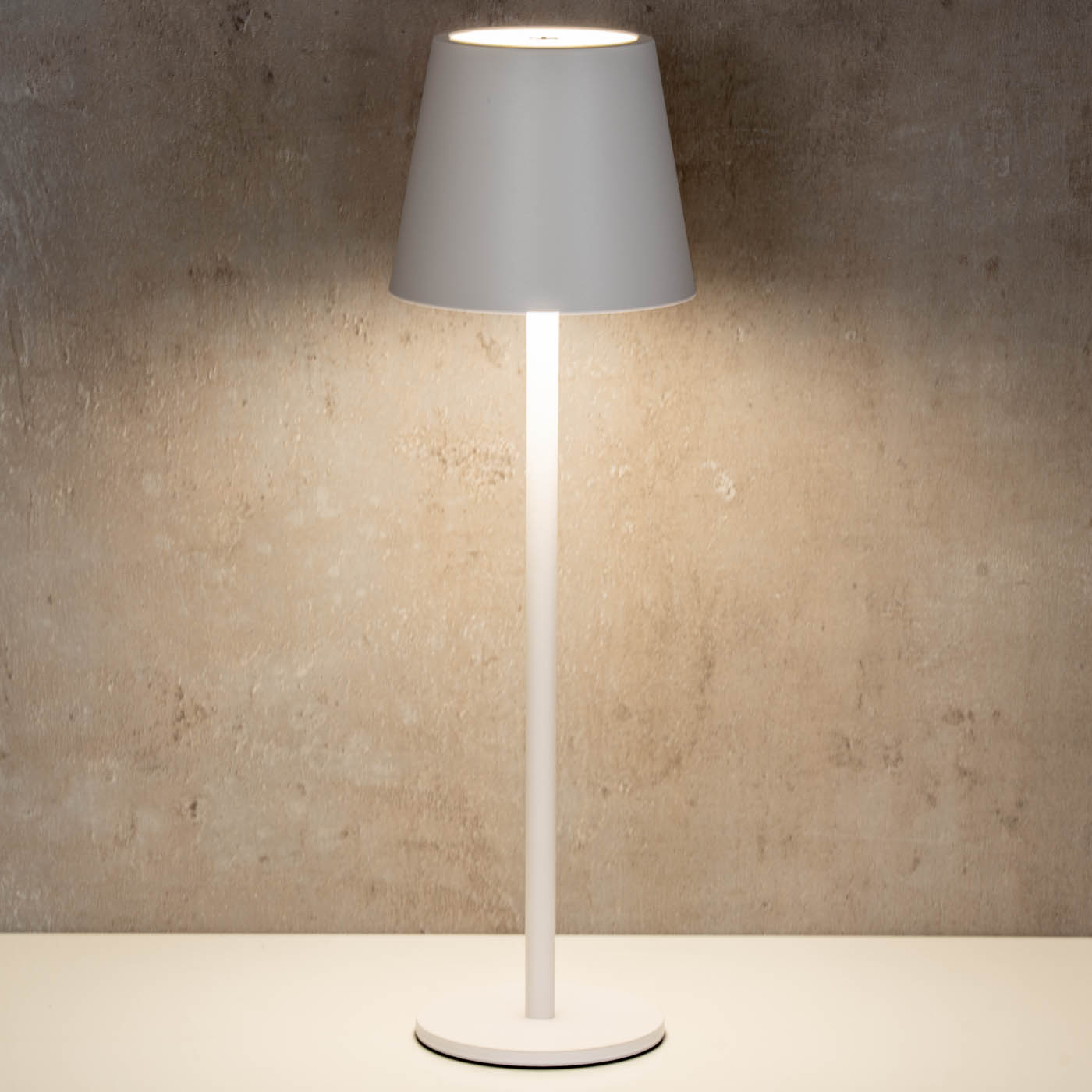 LED Tischlampe H38cm Weiß Metall Kabellos Nachttischlampe Leuchte Dimmbar Deko