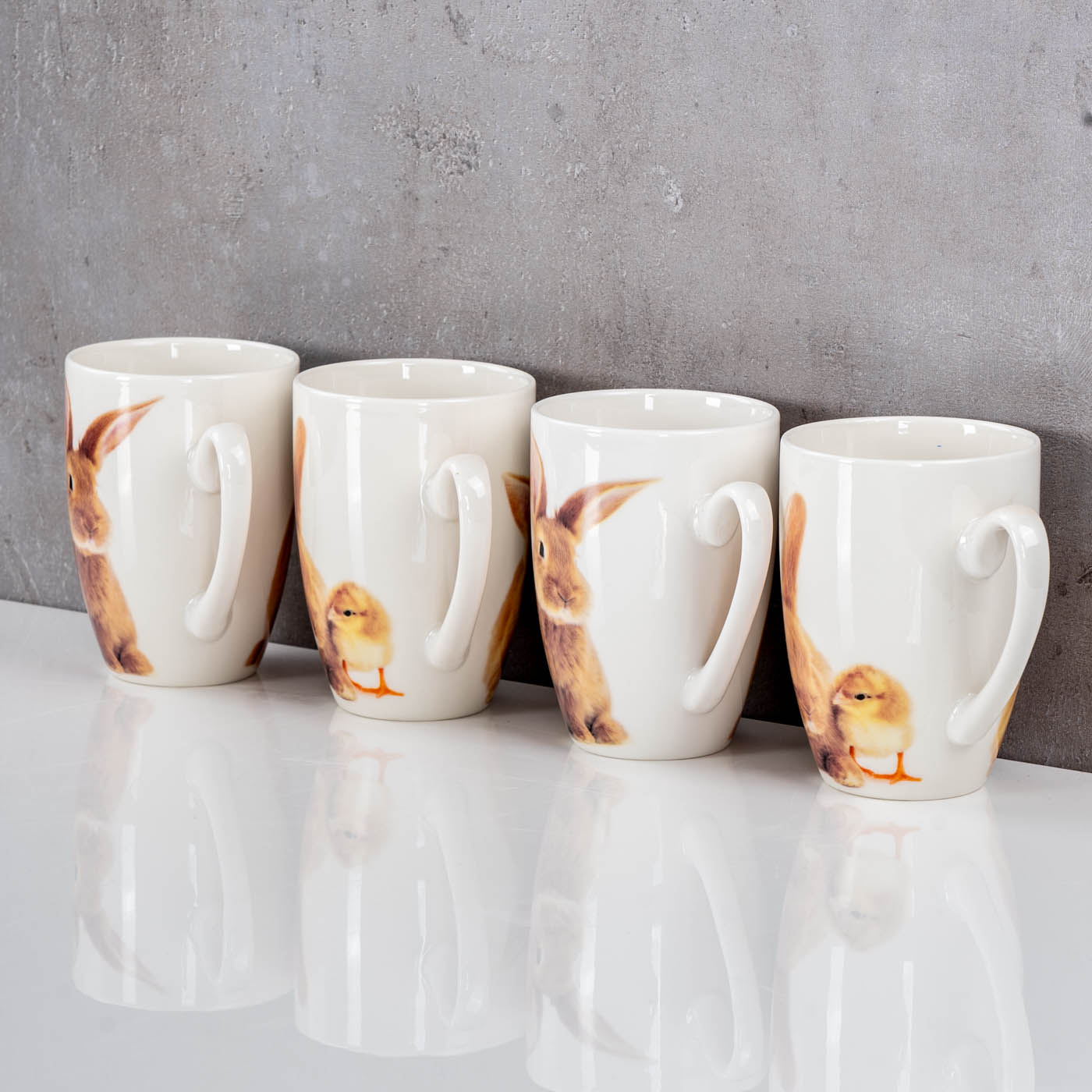 4er Set Kaffeetasse Ostern Hase Porzellan 340ml Kaffeepott Tasse Osterbecher
