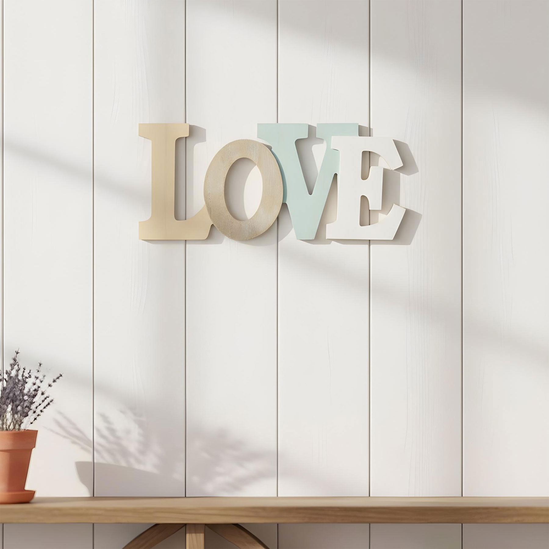 Schriftzug Love L30cm Blau Weiß Natur Buchstaben Wanddeko Wandbild Hängedeko