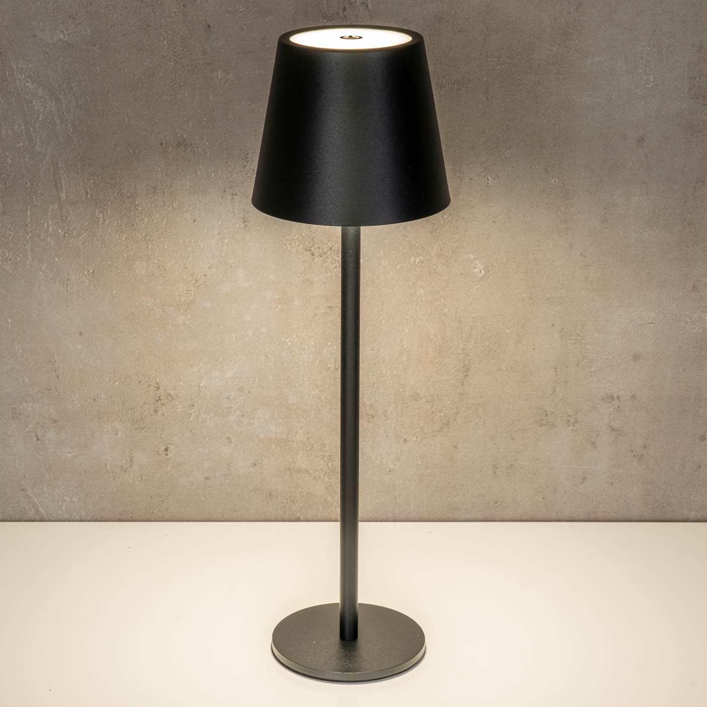LED Tischlampe H38cm Schwarz Metall Kabellos Nachttischlampe Touch Leuchte Deko