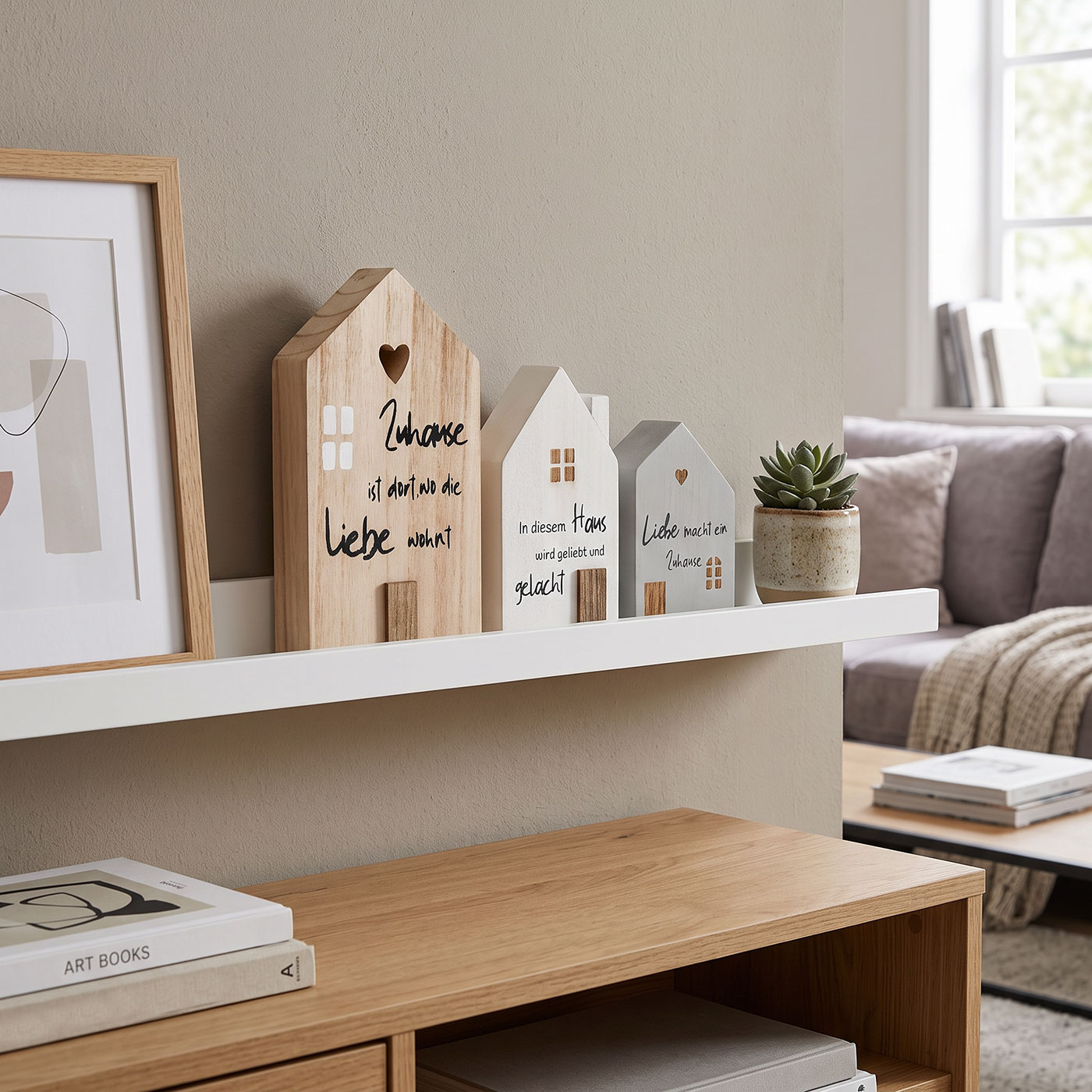 3er Set Deko Aufsteller Haus Zuhause Deko-Tafel Willkommen Spruchtafel Tischdeko