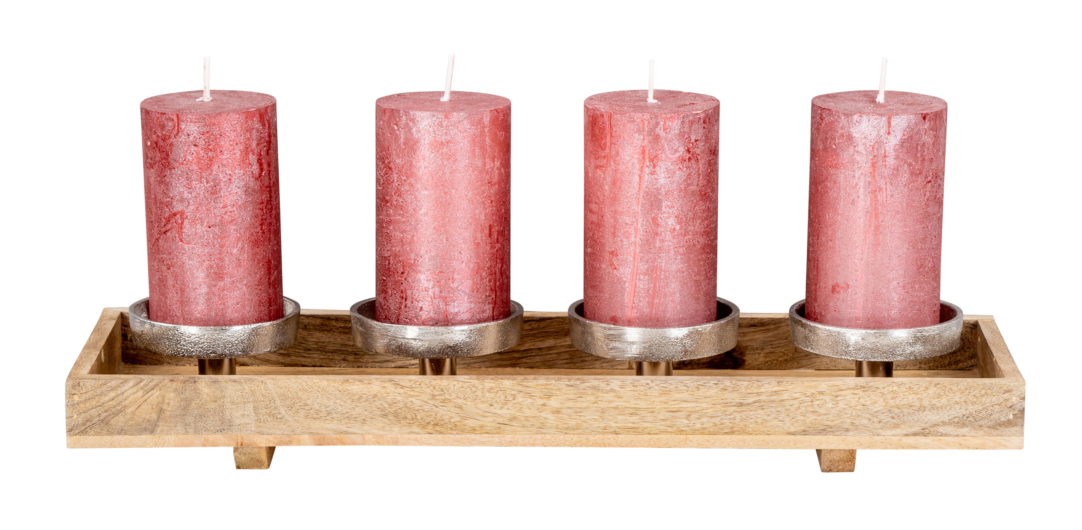 Adventskranz Holz Lang L46cm Mango Weihnachtsdeko Kerzen Tablett Tischdeko