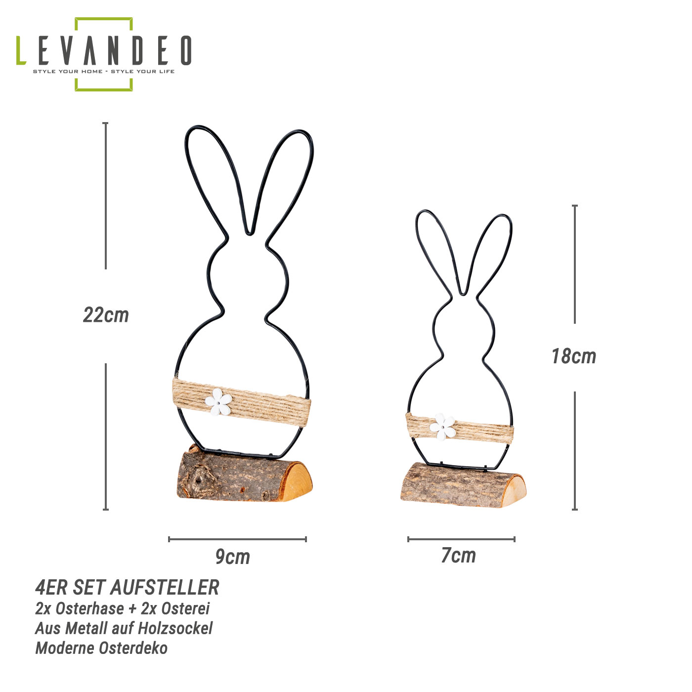 4er Set Deko Aufsteller Hase Metall Schwarz Osterdeko Osterei Tischdeko Frühling