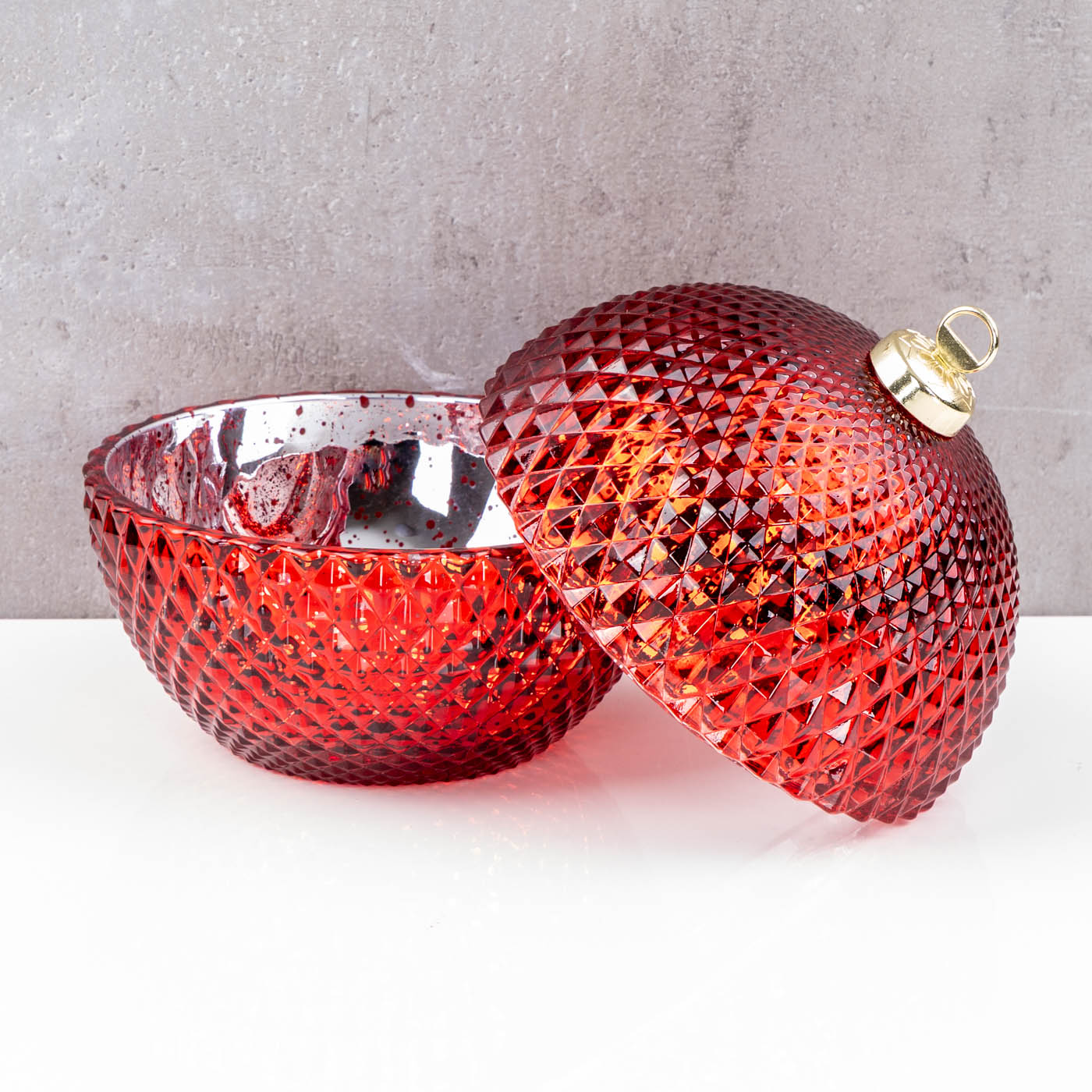 Deko Dose Weihnachten Ø13cm Weihnachtskugel Bonbon Glas Rot Tischdeko Candy Bar