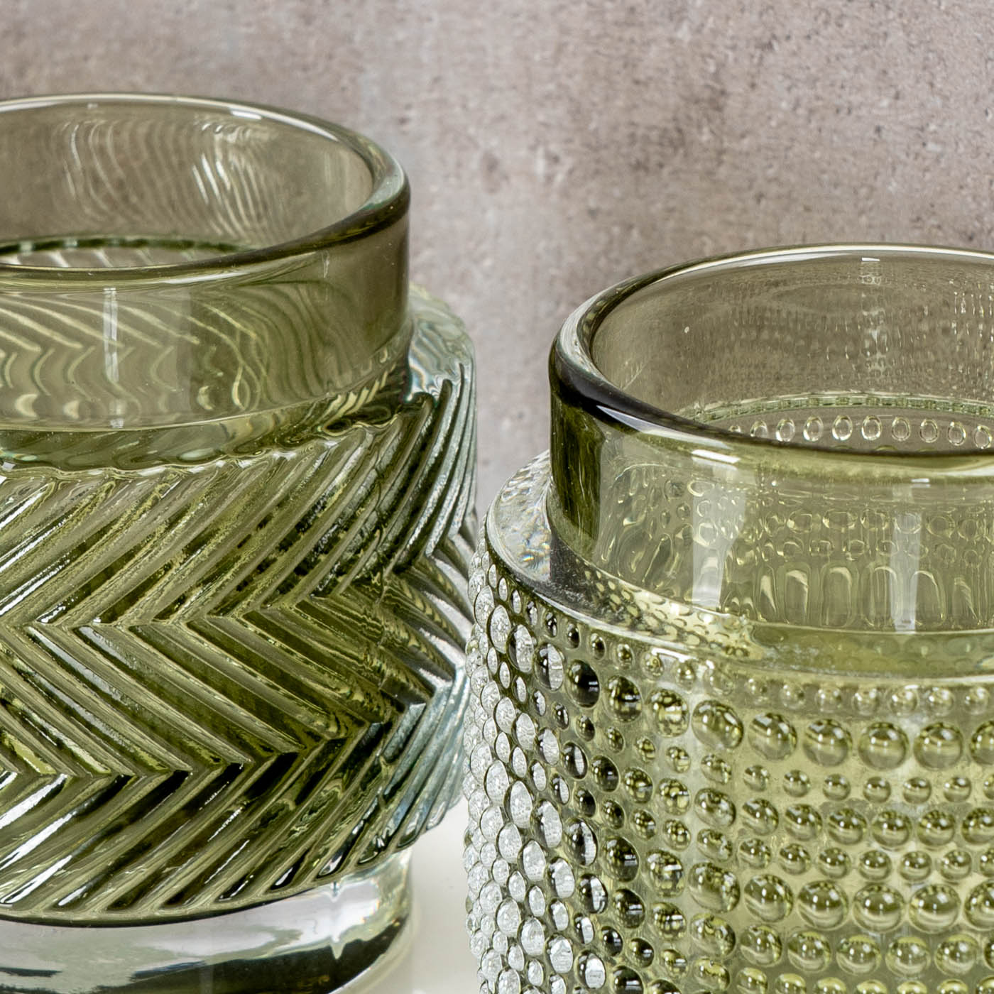 3er Set Teelichthalter Glas Grün H8cm Kerzenhalter Vintage Retro Tischdeko Deko