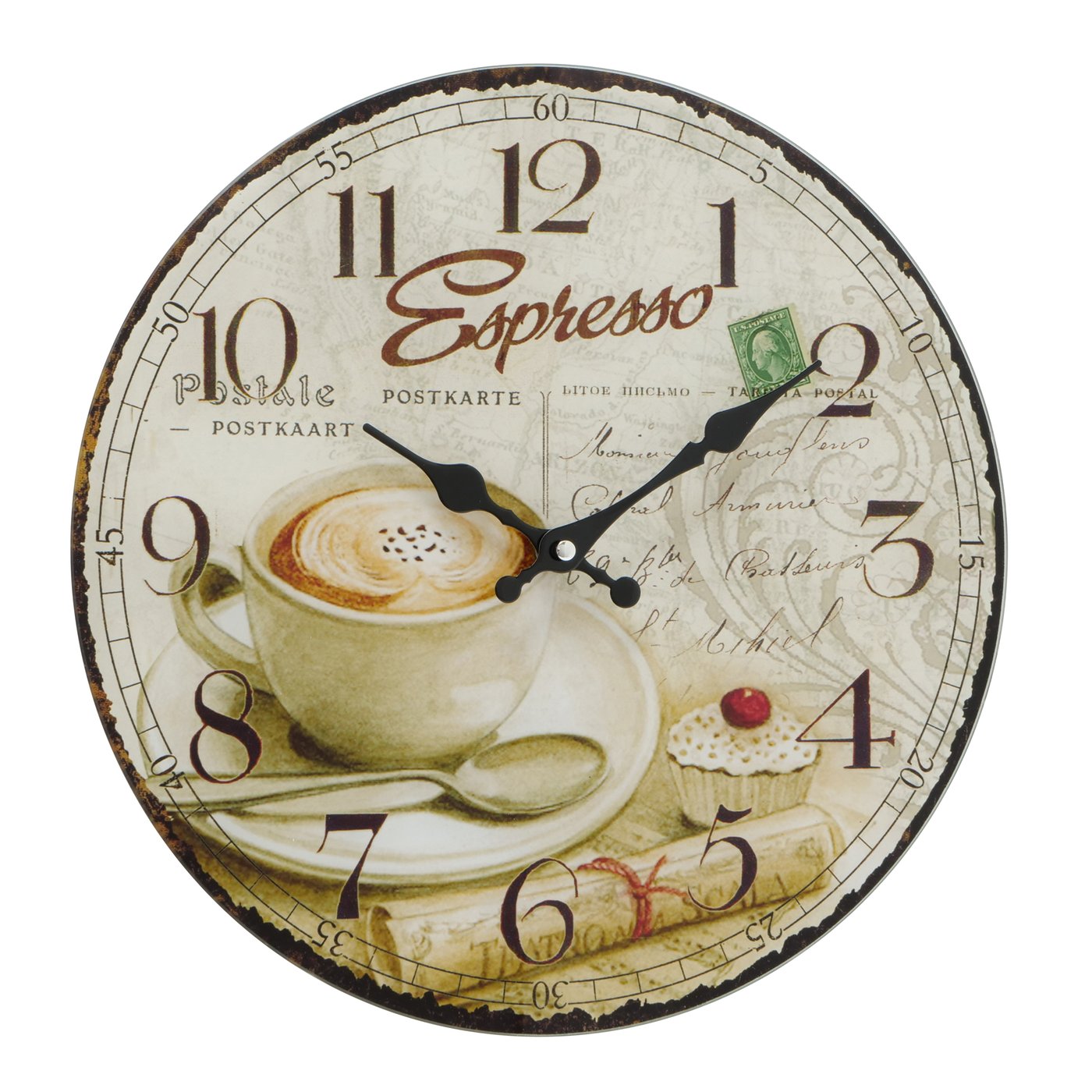 Wanduhr Holz Espresso Kaffee Cafe Coffee Cappuccino Uhr Holz